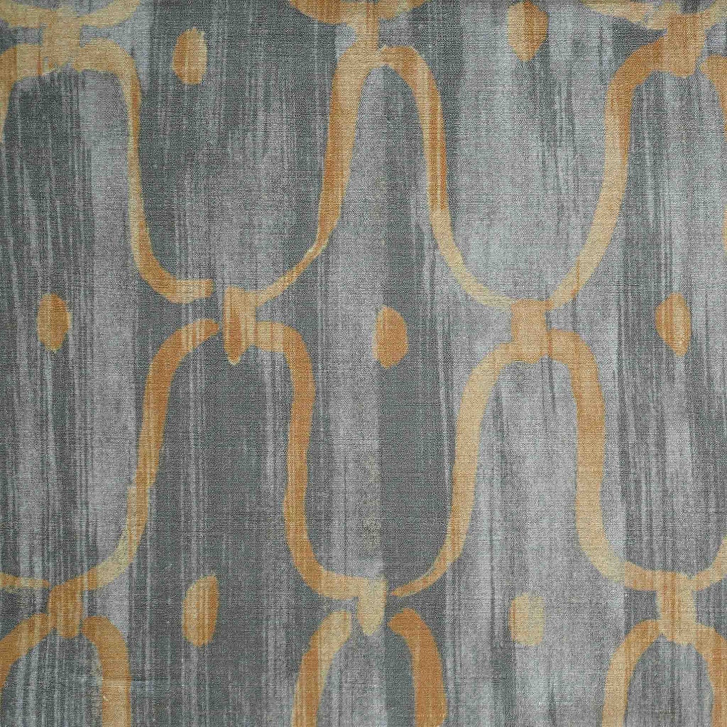 Decorative cushion in an elegant blue-grey and yellow pattern in a silk silky material.