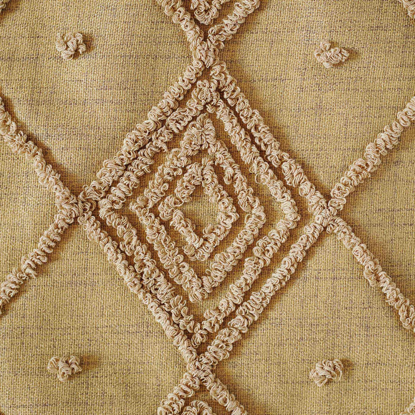 Earth-yellow embroidered diamond pattern cotton cushion cover.