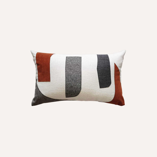 Asymmetry scarlet grey color blocks lumbar cushion cover.