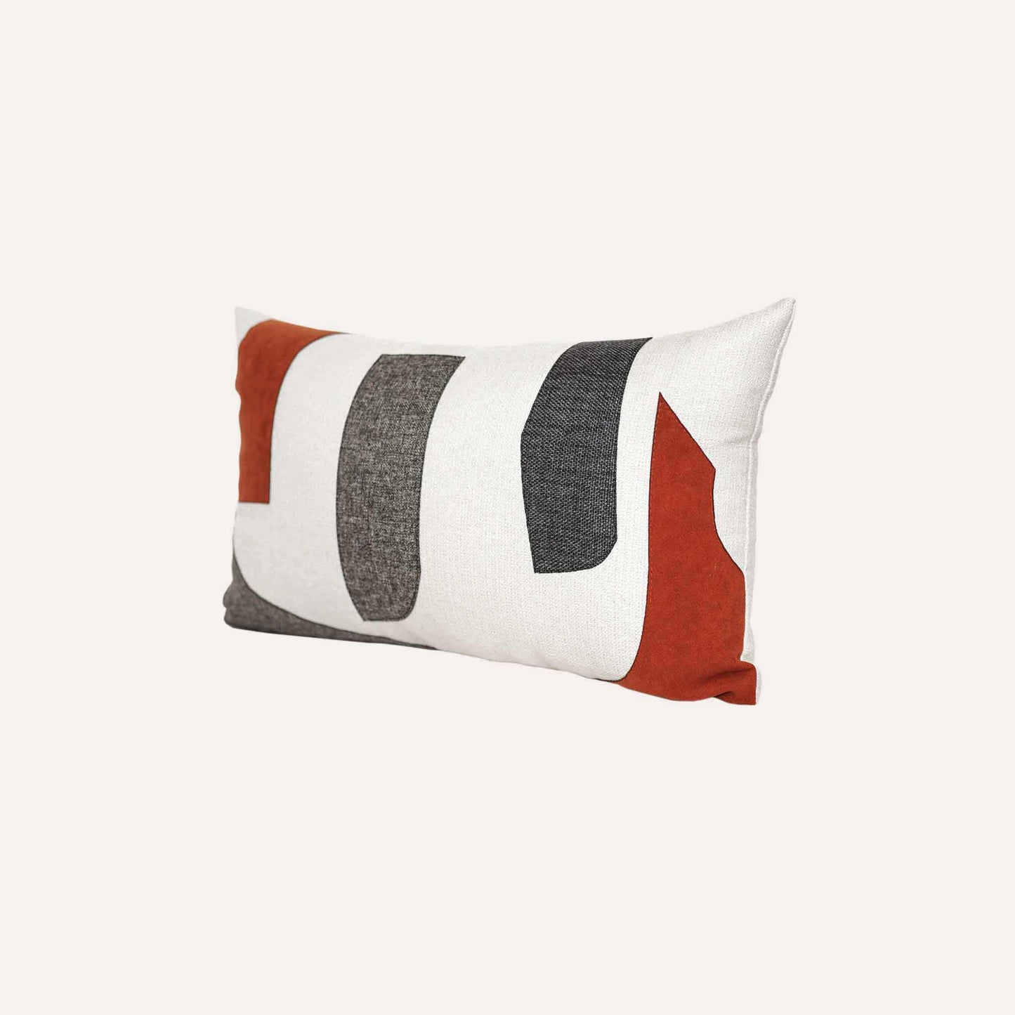 Asymmetry scarlet grey color blocks lumbar cushion cover.