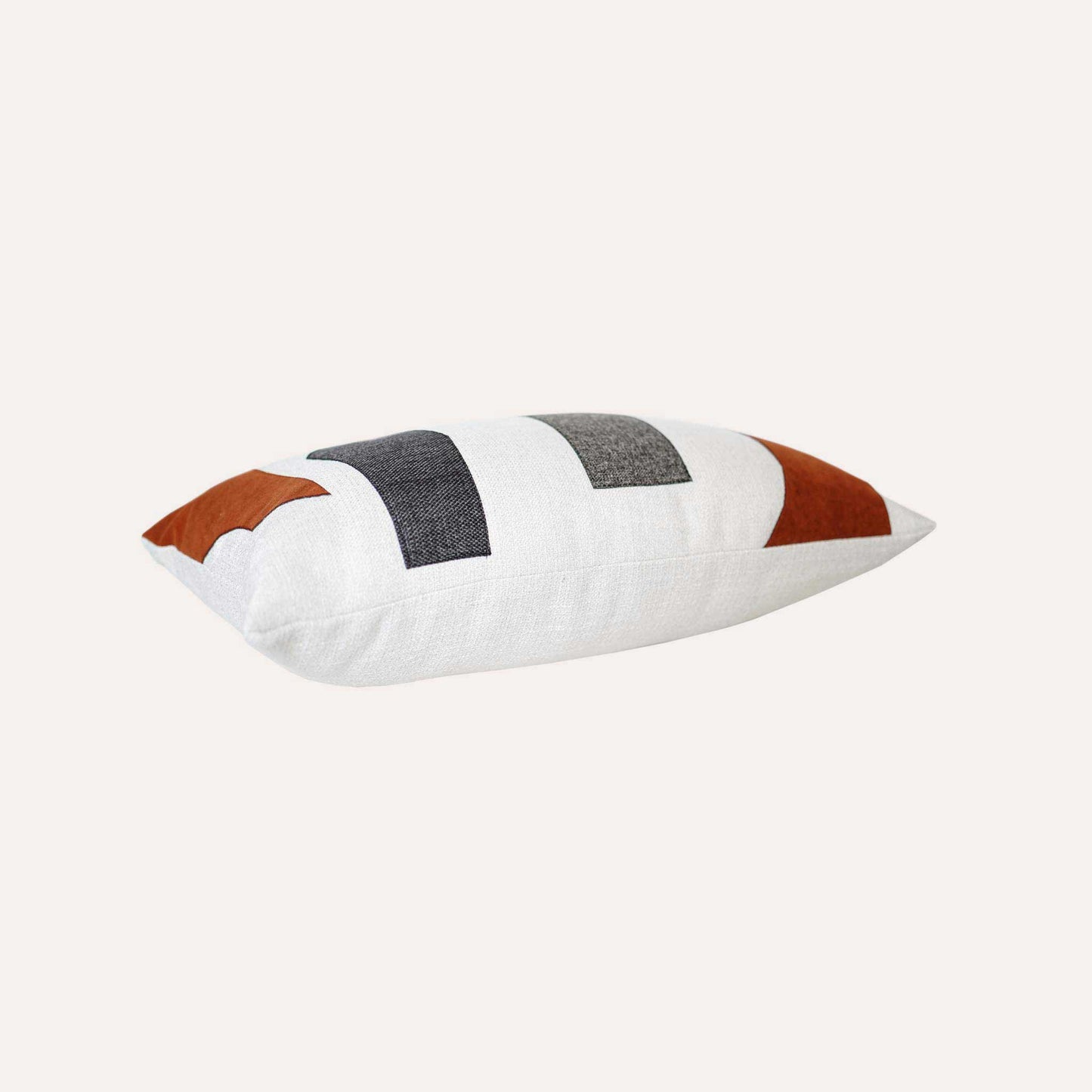 Asymmetry scarlet grey color blocks lumbar cushion cover.