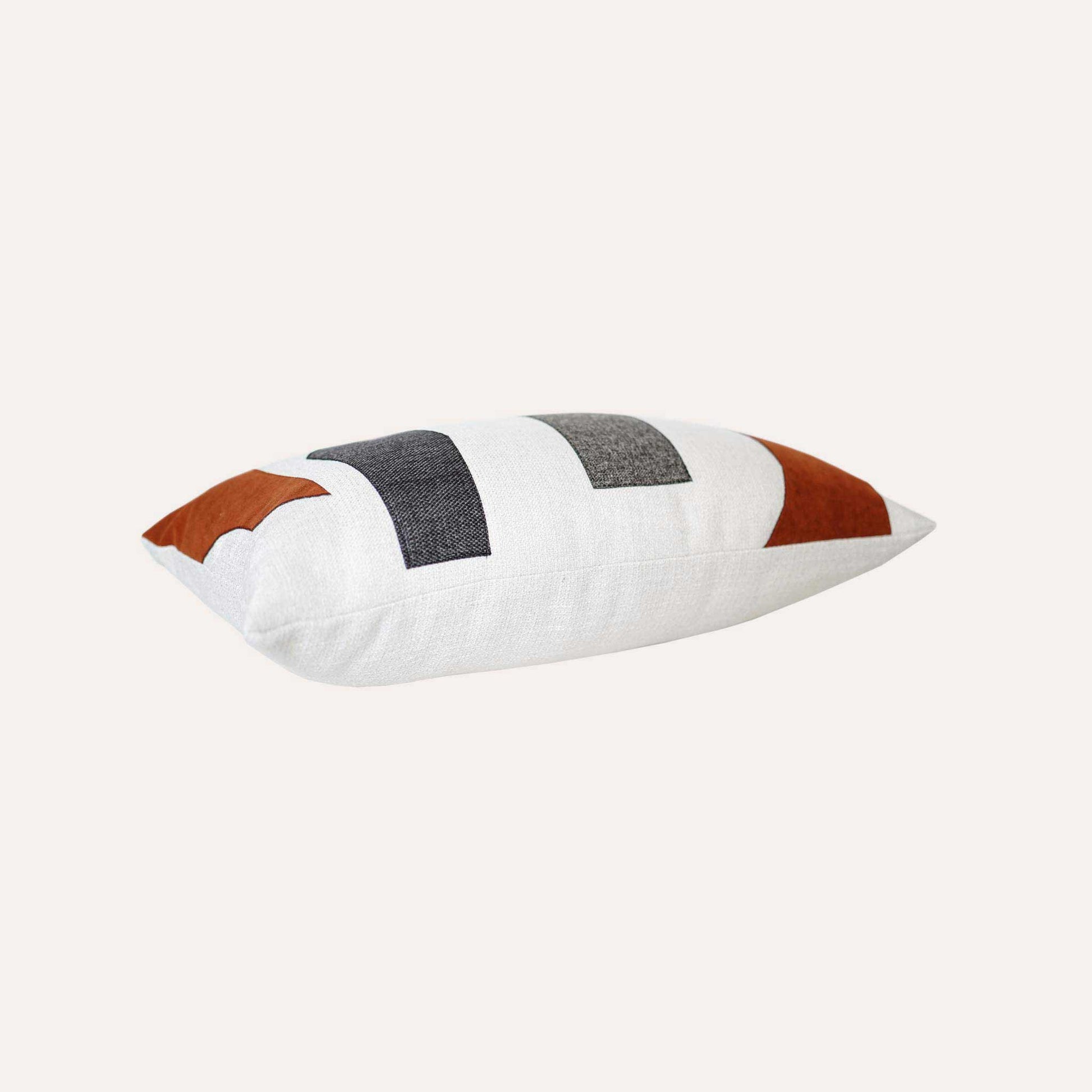 Asymmetry scarlet grey color blocks lumbar cushion cover.