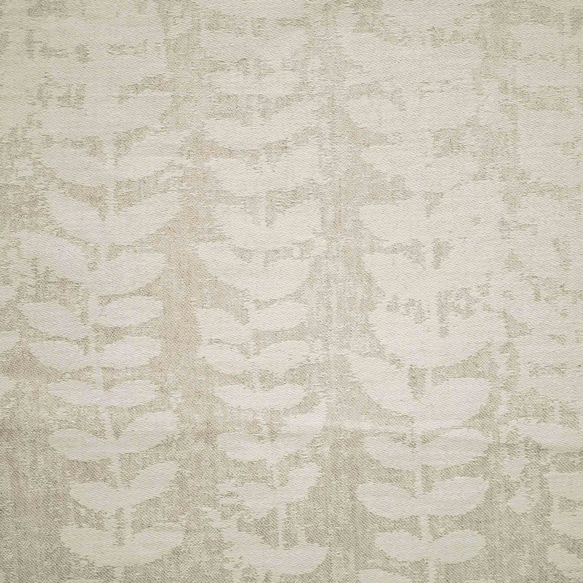 Square beige cushion with a subtle, textured leaf pattern on a plain background.