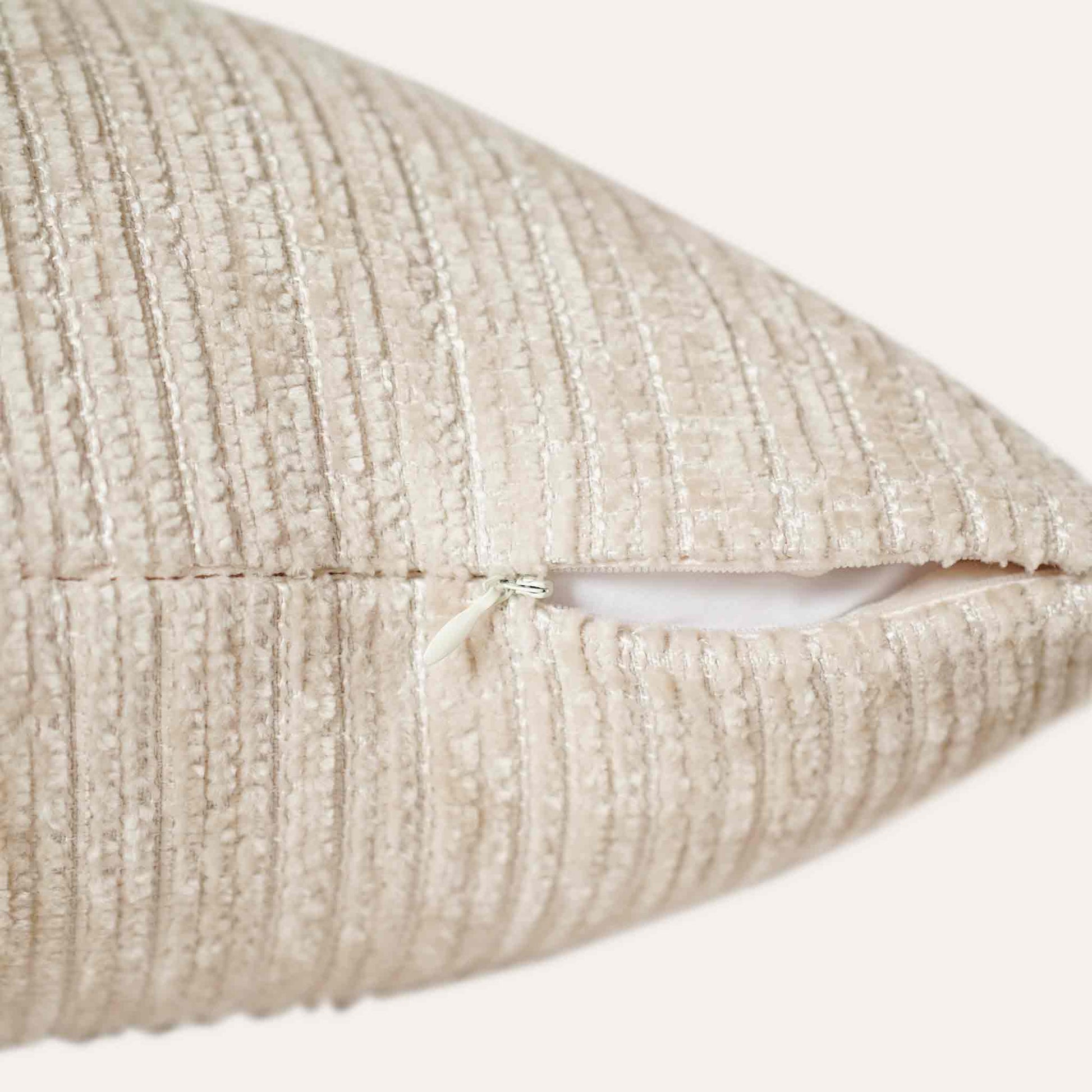 Elegant cream color with striped rope detail decorative cushion cover with invisible zipper.