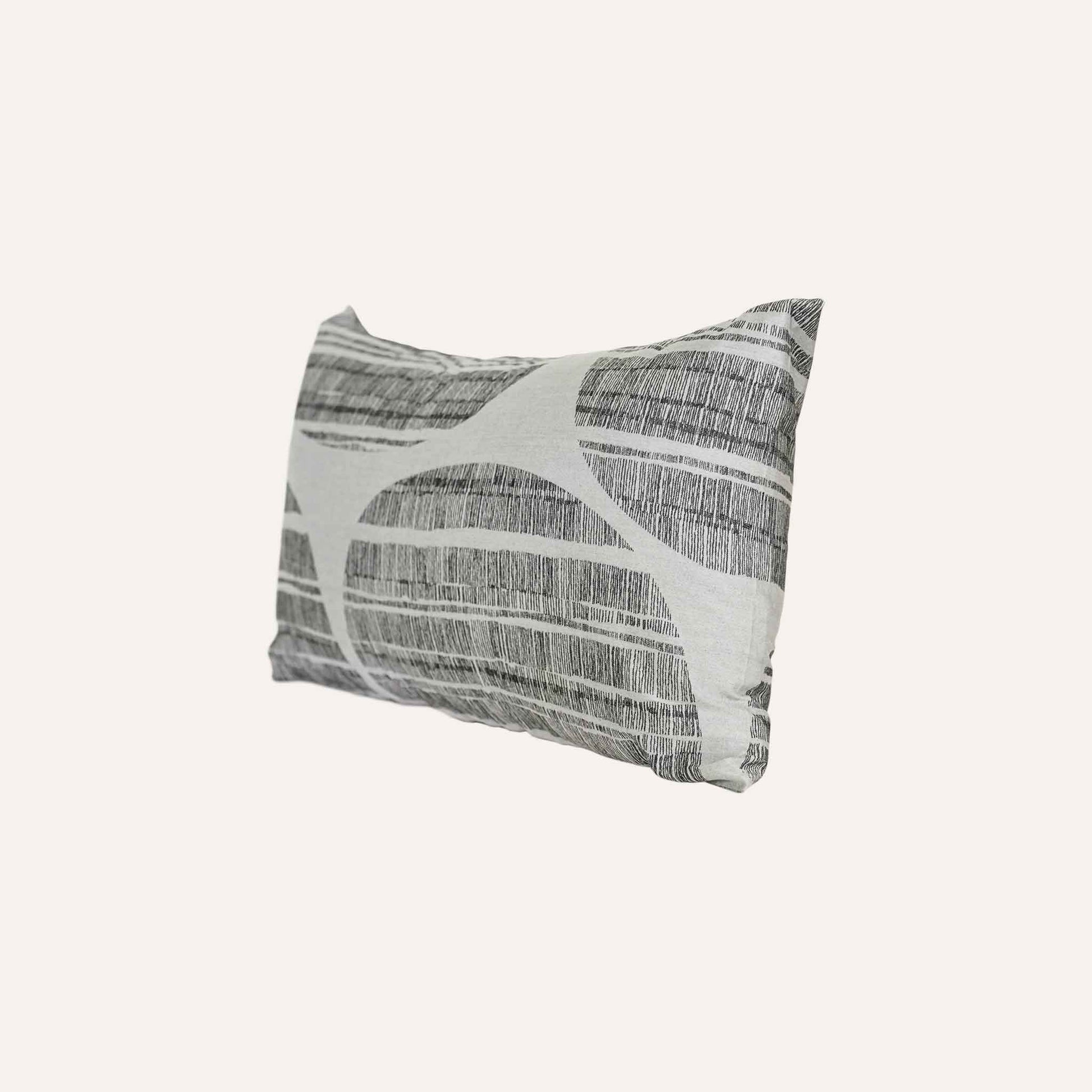 Featuring a stylish grey and black pattern, this decorative lumbar cushion adds a contemporary touch to home décor.
