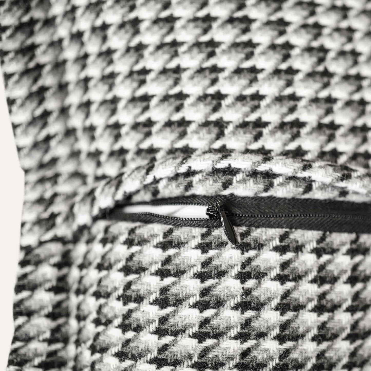 Black grey houndstooth wide edge cushion cover with invisible zipper.