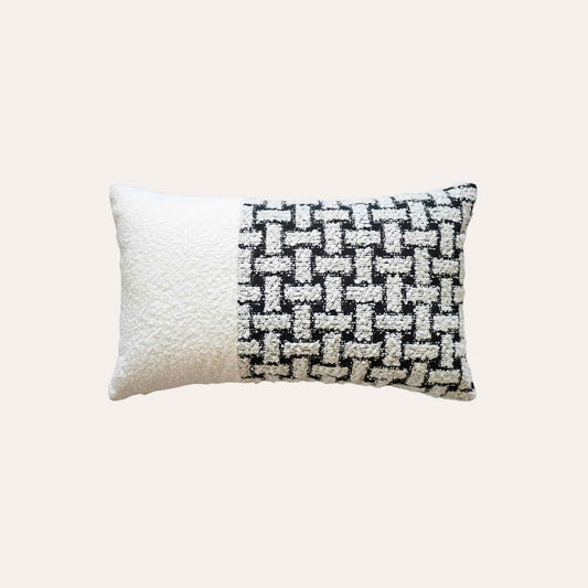 Black and white geometric brick chenille cushion cover.