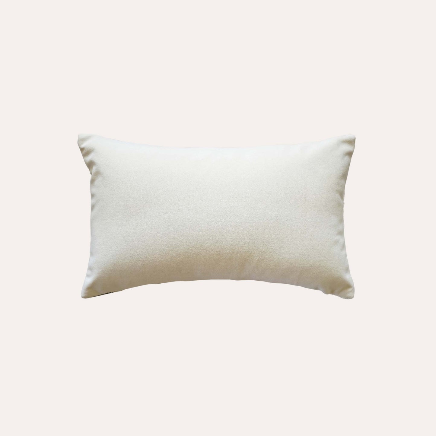 Black and white geometric brick chenille cushion cover with white back.