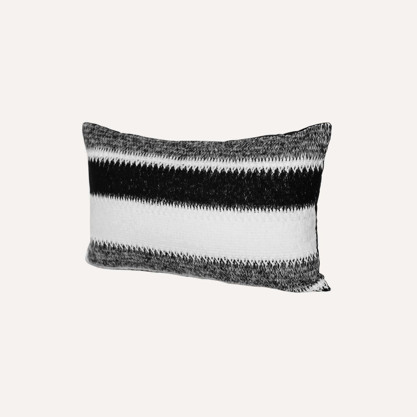 Black and white striped woolen decorative cushion cover.
