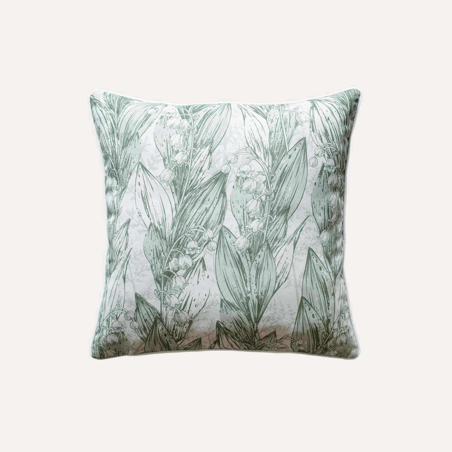 Green lily of the valley botanical floral print cushion cover.