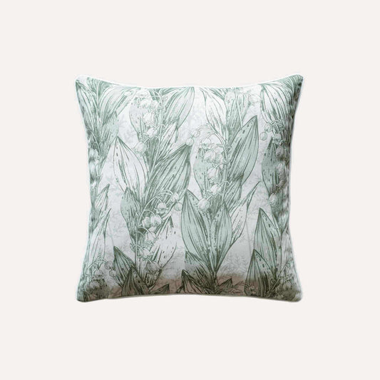Green lily of the valley botanical floral print cushion cover.