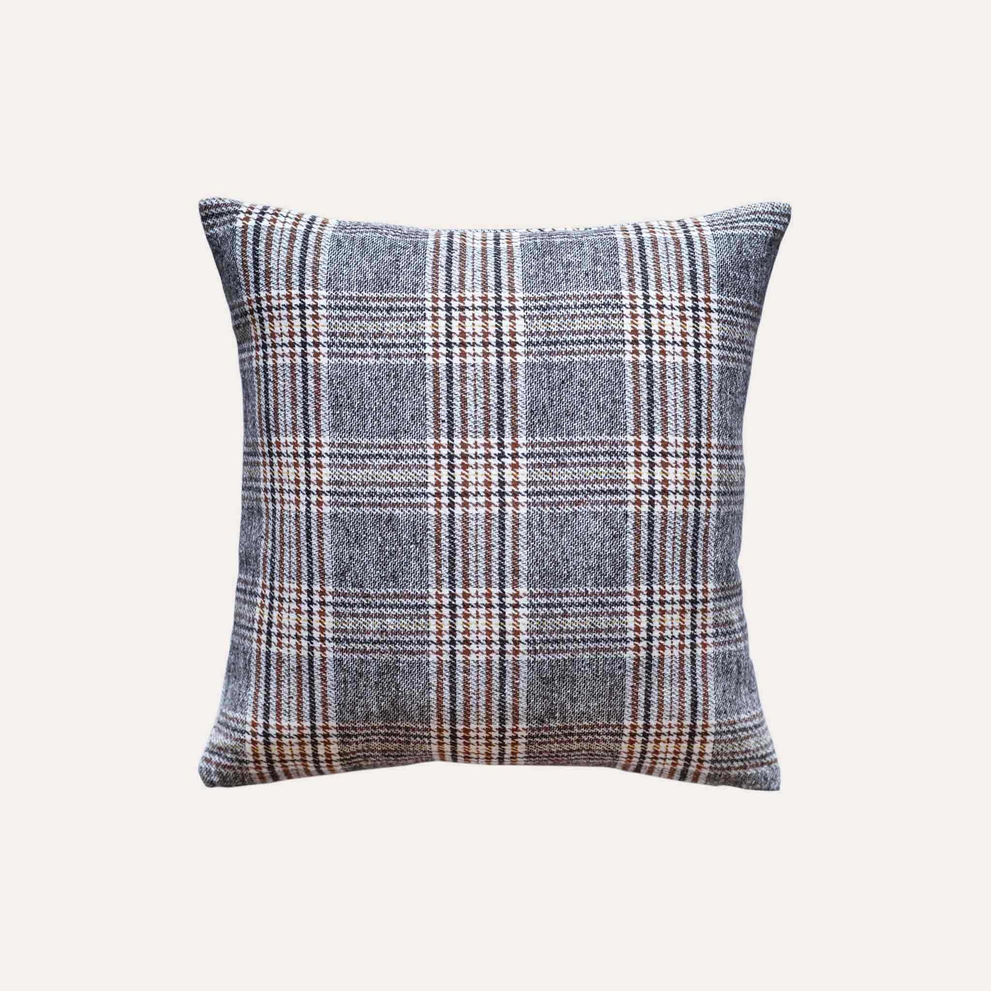 Classic brown grey plaid cushion covers with soft touch.