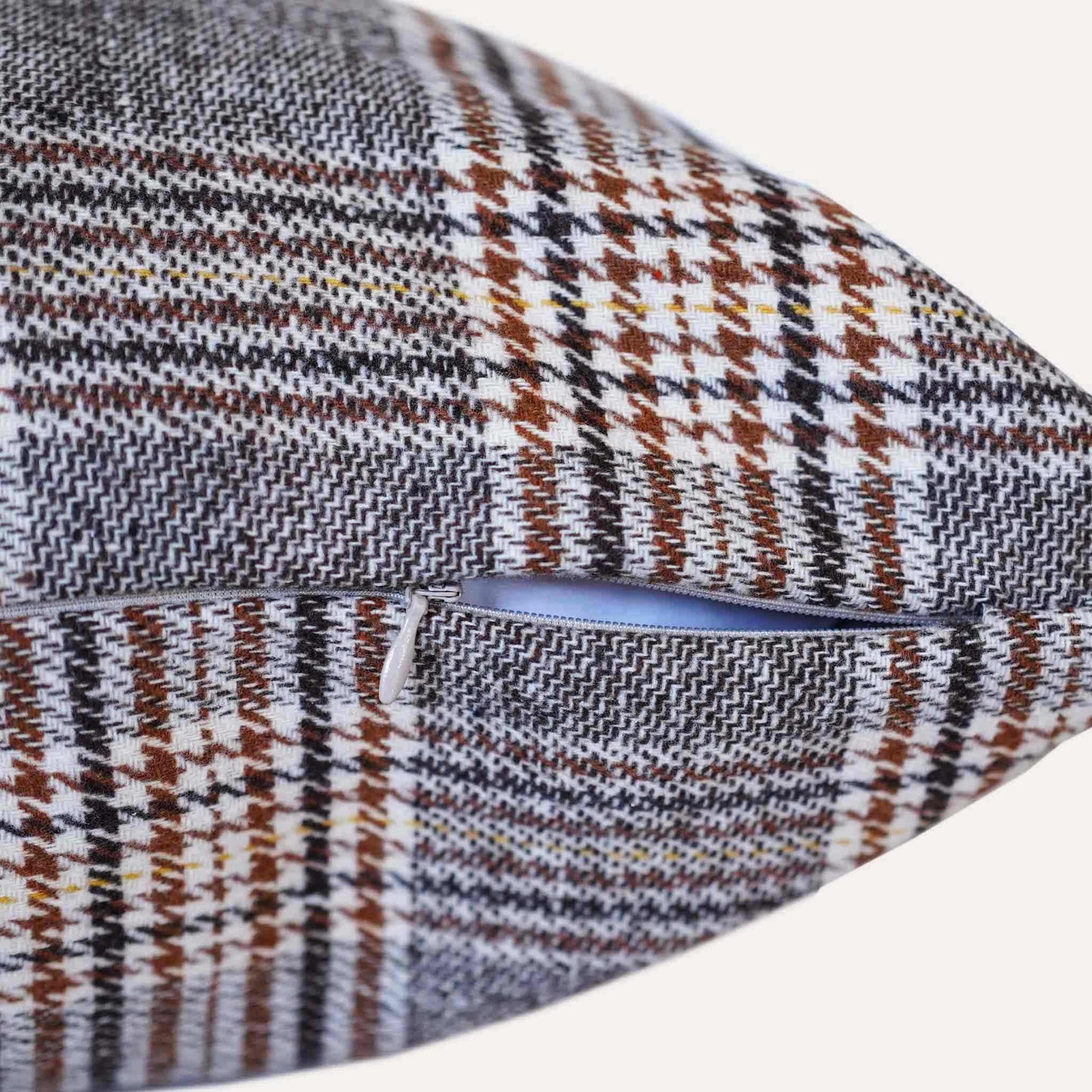 Classic brown grey plaid cushion covers with invisible zipper.