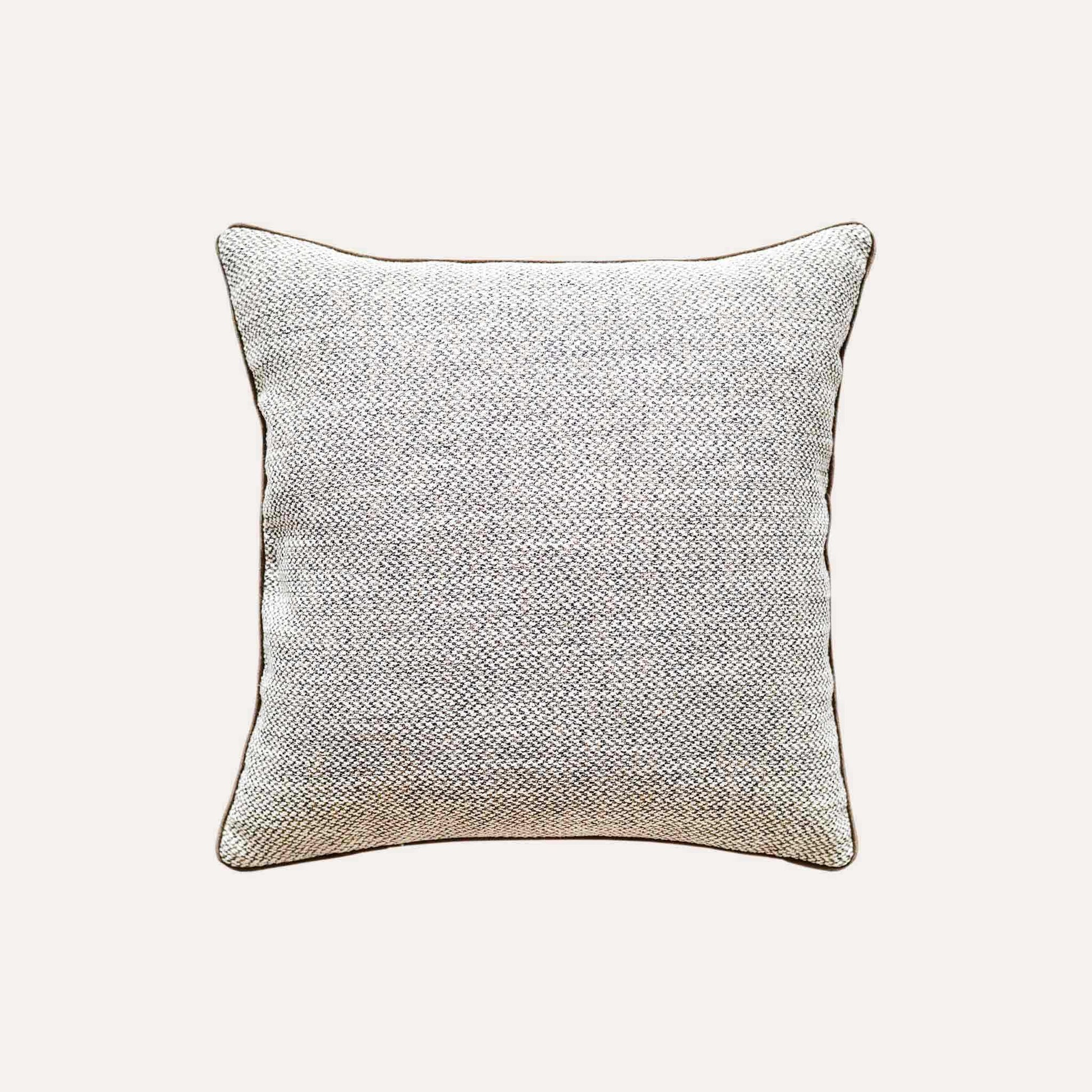 White brown weave, brown wrapped decorative cushion cover.