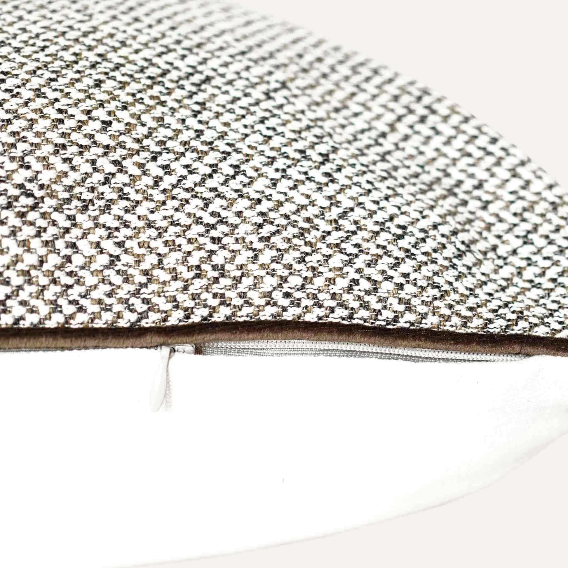 White brown weave, brown wrapped decorative cushion cover with invisible zipper.