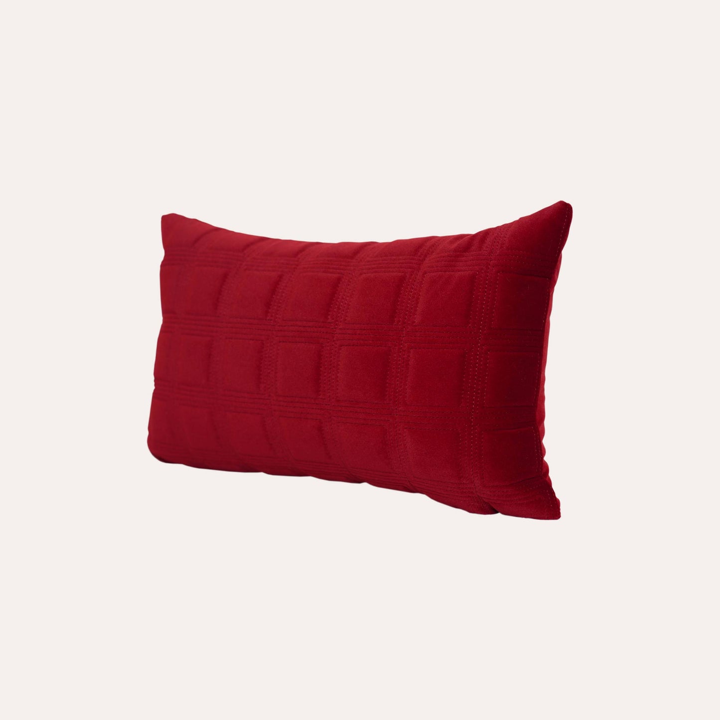 Burgundy red checkered pattern velvet lumbar cushion cover.