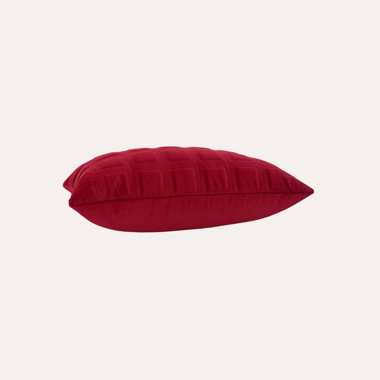 Burgundy red checkered pattern velvet lumbar cushion cover.