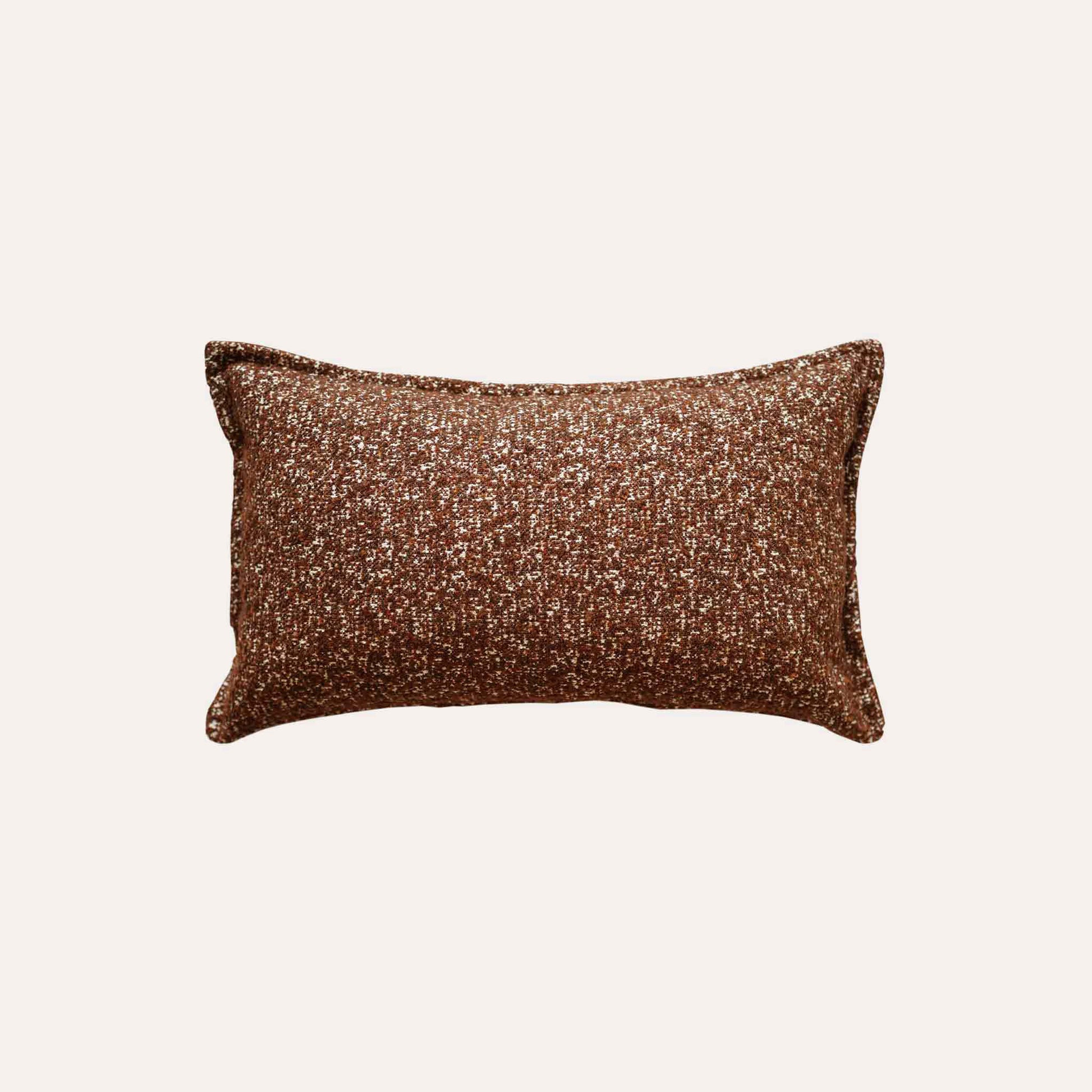Caramel and white mixed weave linen cotton lumbar cushion cover.