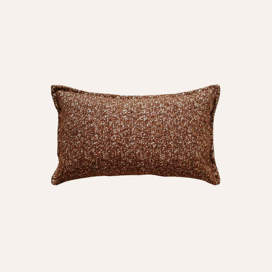 Caramel and white mixed weave linen cotton lumbar cushion cover.