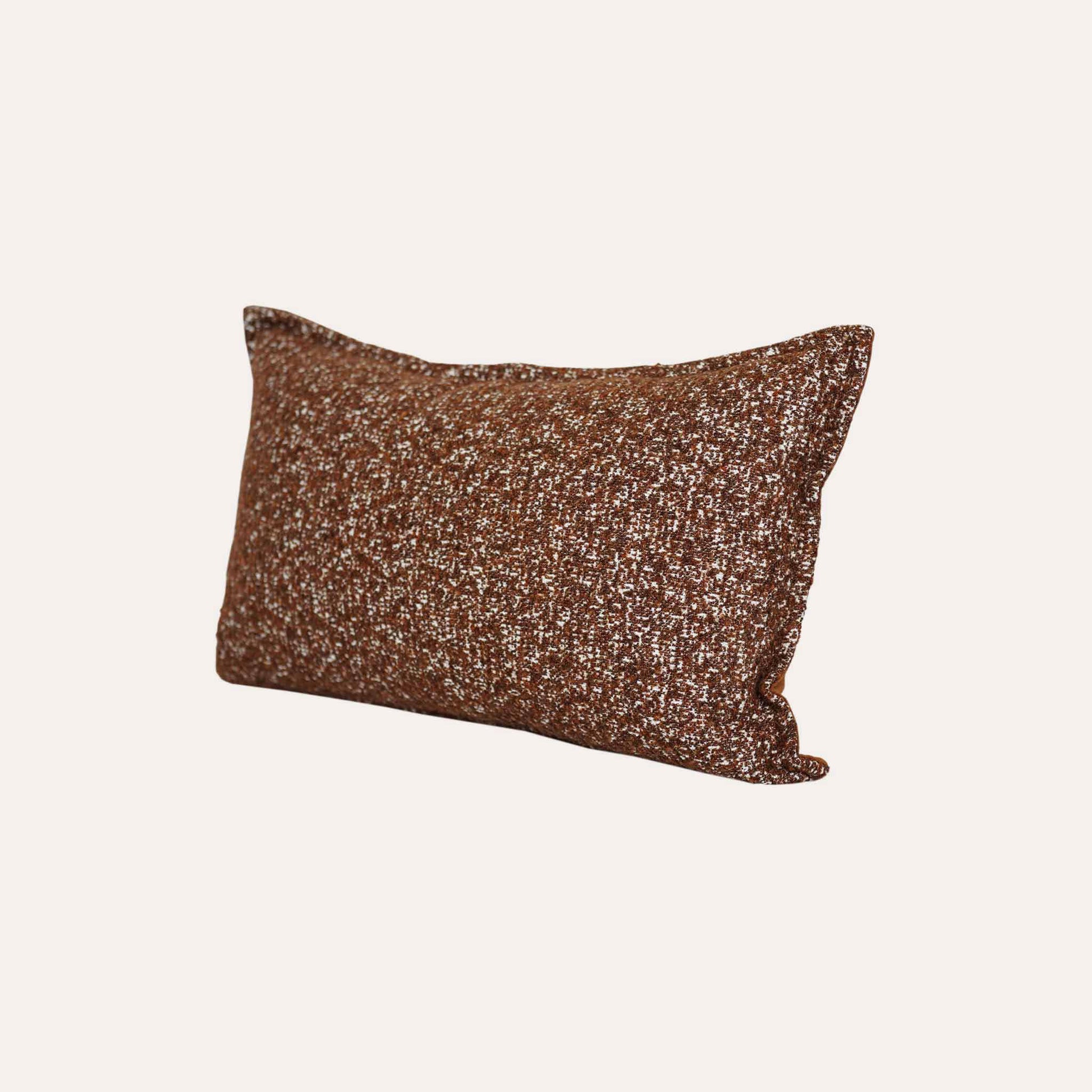 Caramel and white mixed weave linen cotton lumbar cushion cover.