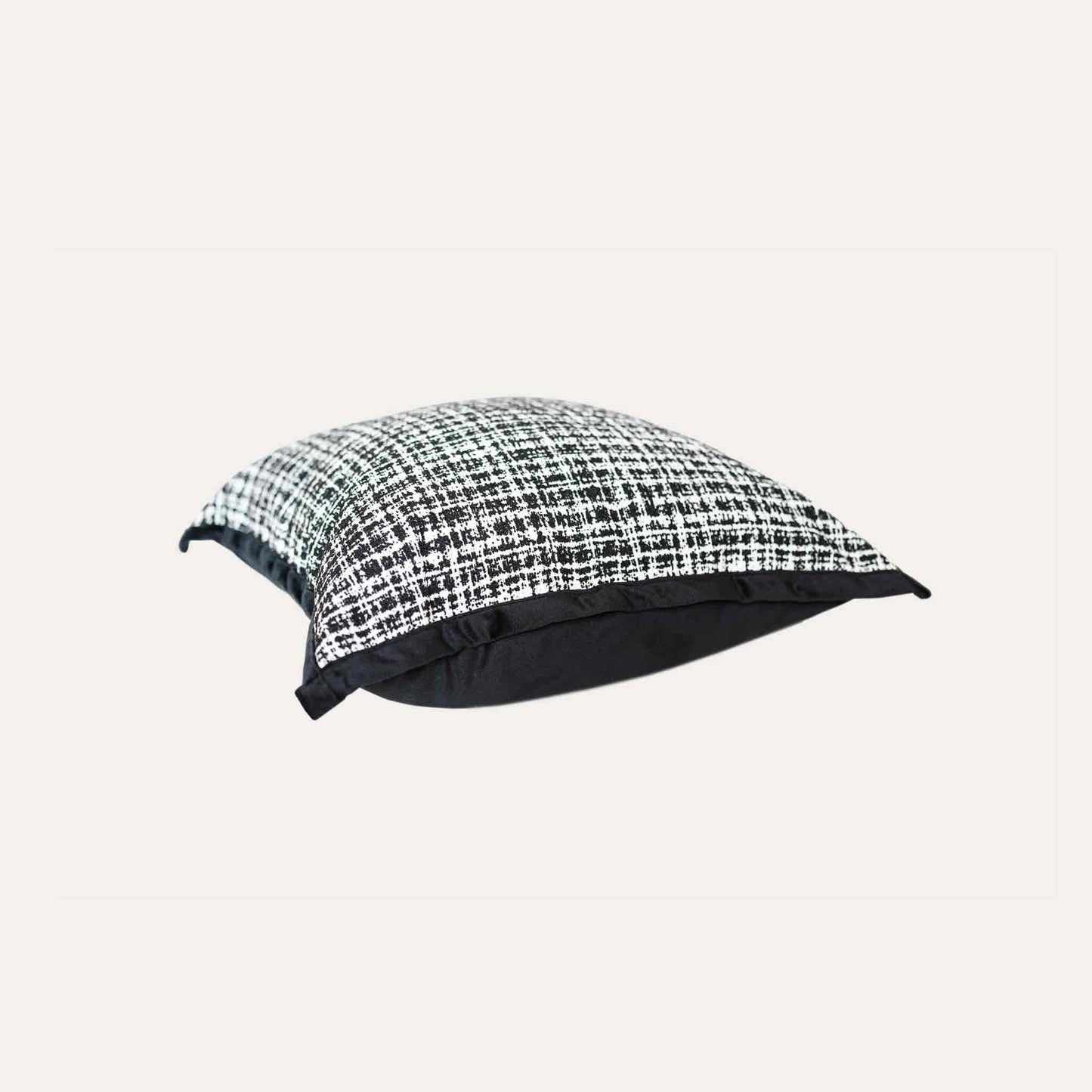 Classic black and white weave textured checkered tweed chenille decor cushion cover.