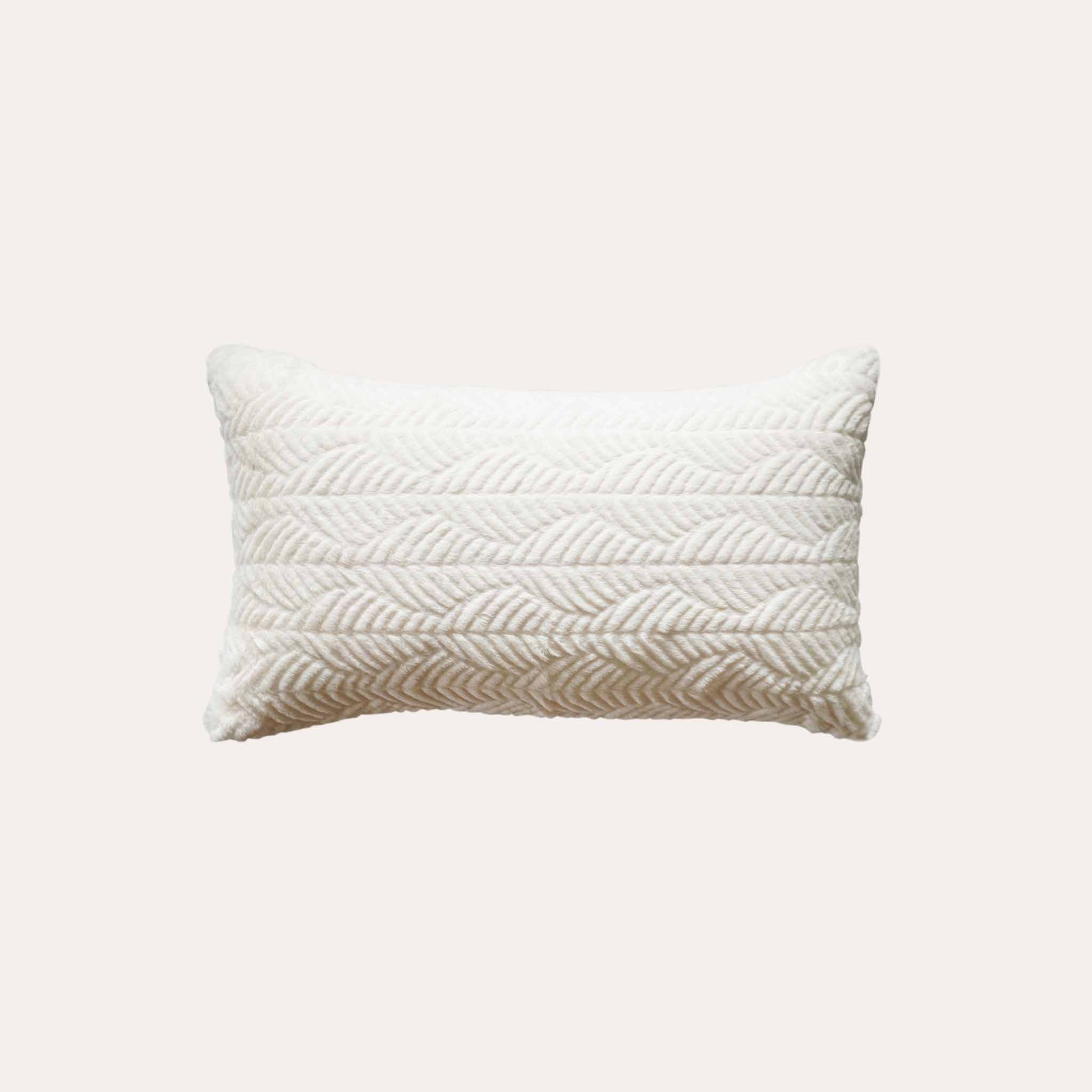 White wave cut faux fur lumbar cushion cover.