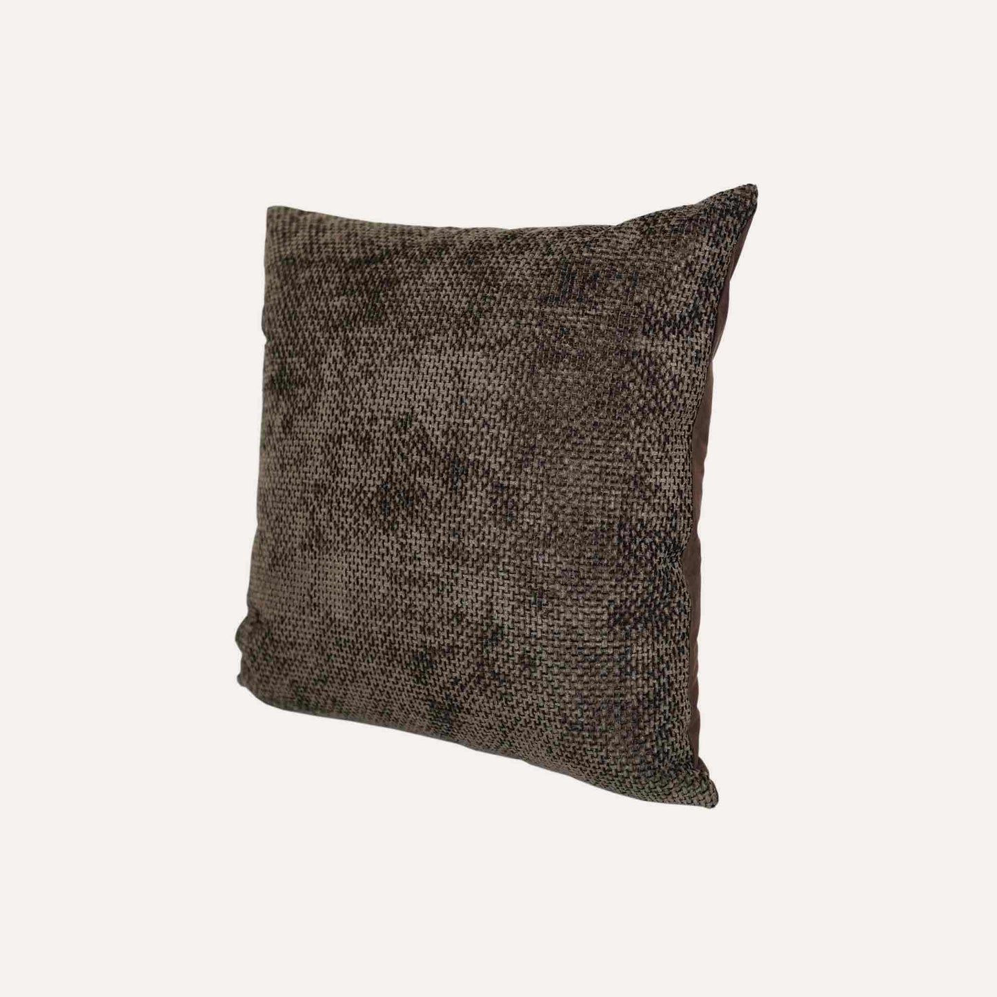 Cushion cover in a rich dark brown hue, expertly made from intricately woven chenille fabric.
