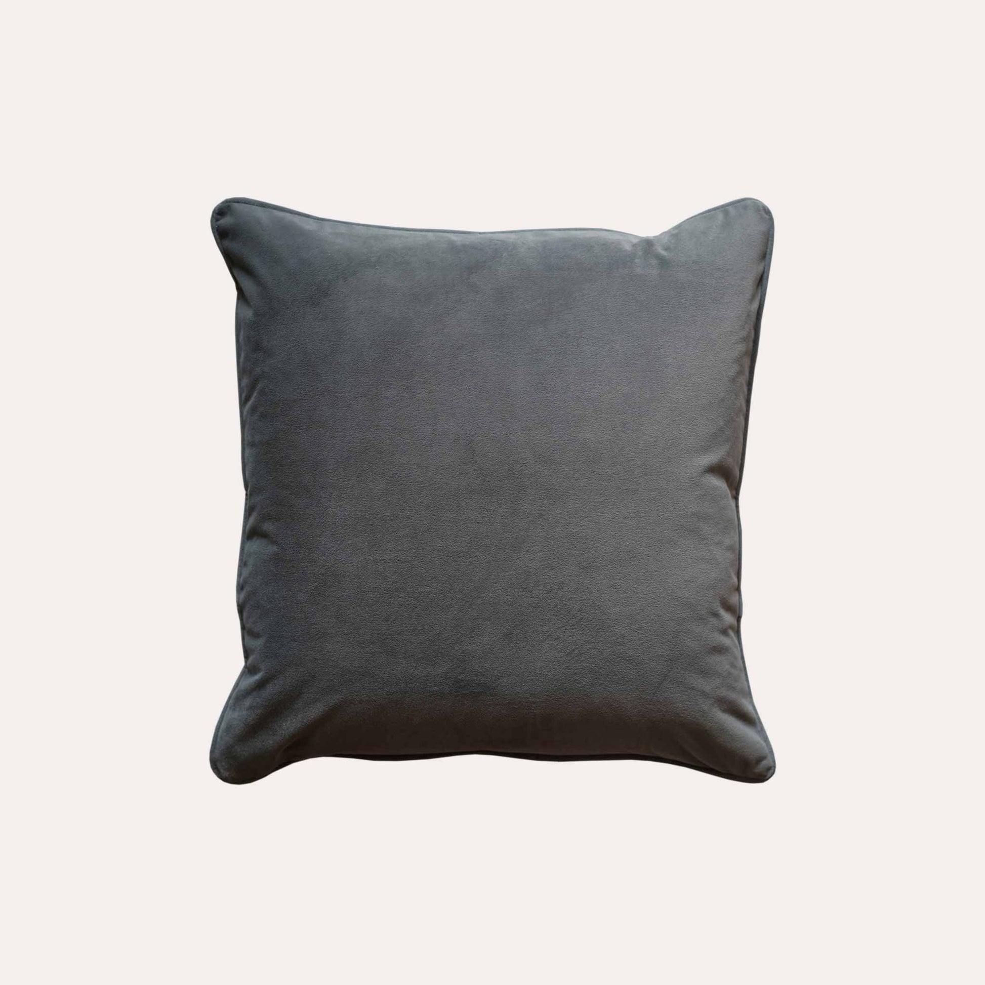 Soft dark grey velvet with stylish piping cushion cover.