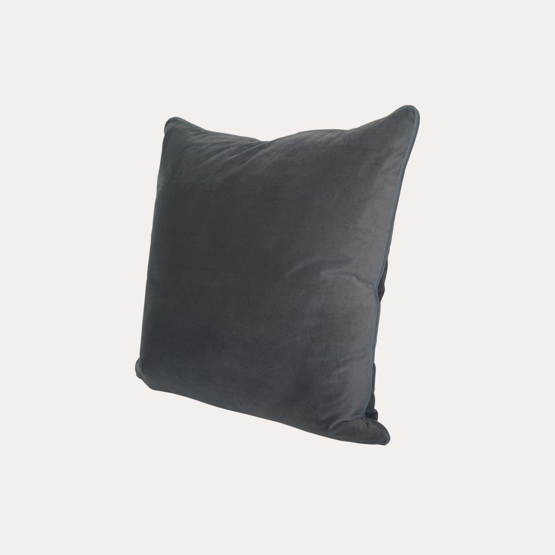 Soft dark grey velvet with stylish piping cushion cover.