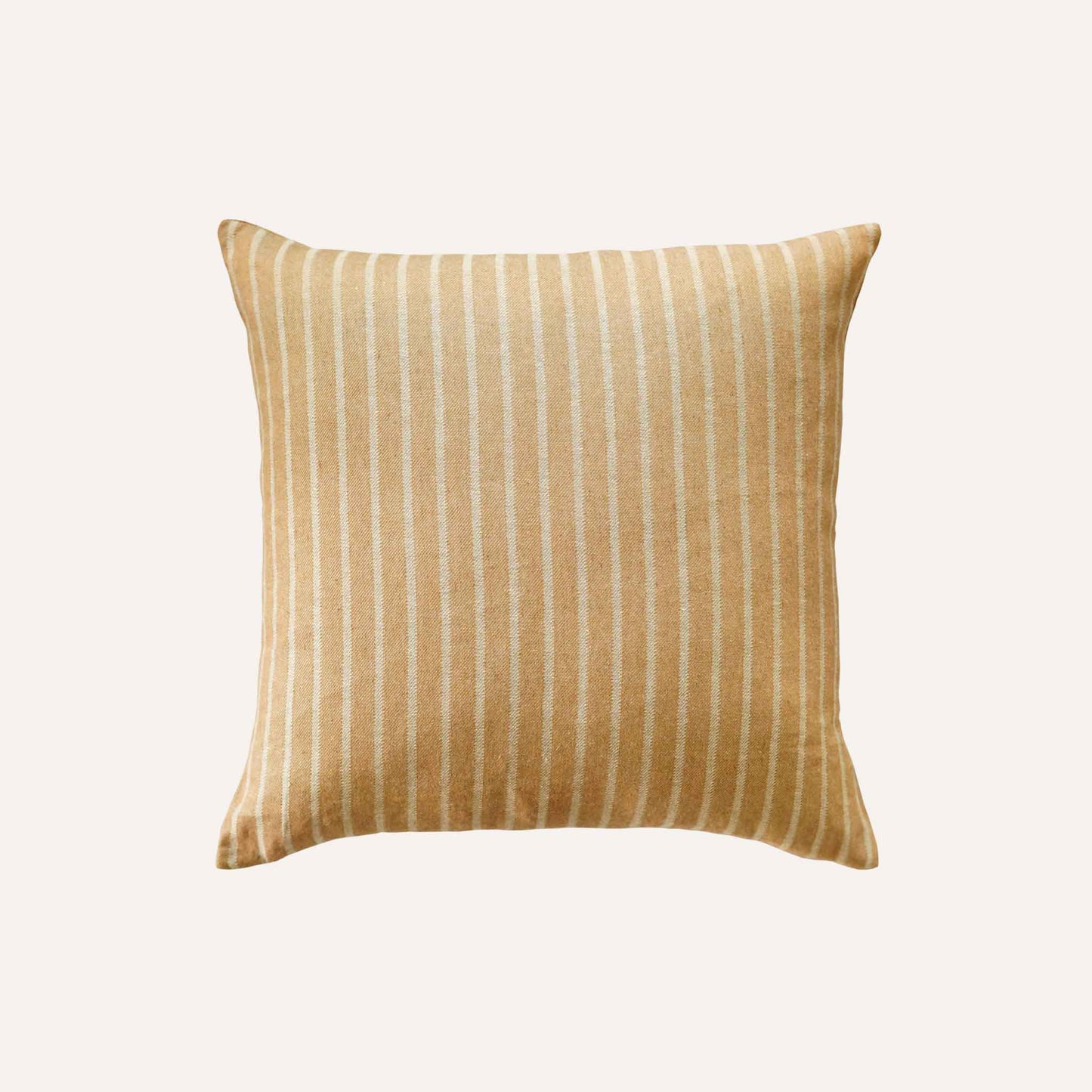 Earthy yellow and white striped cushion.
