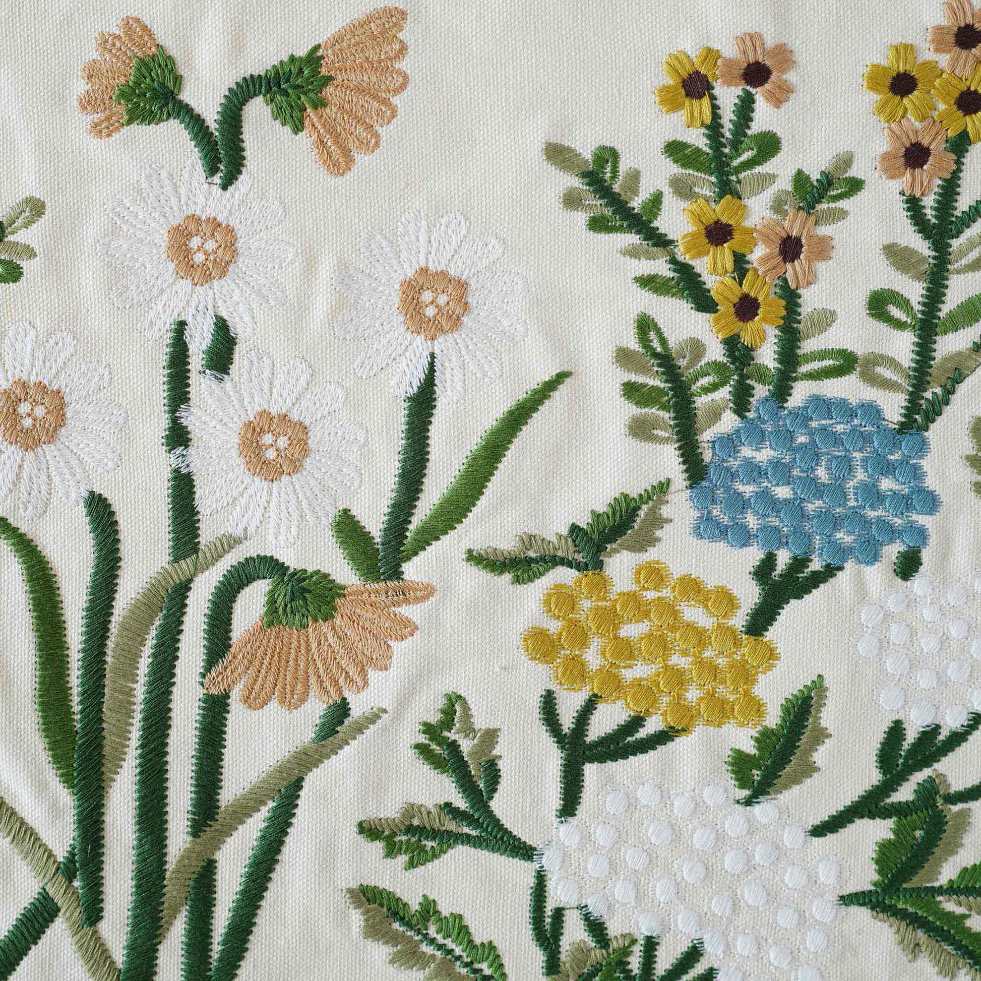 Decorative cushion cover with colorful embroidered floral pattern on a white background.