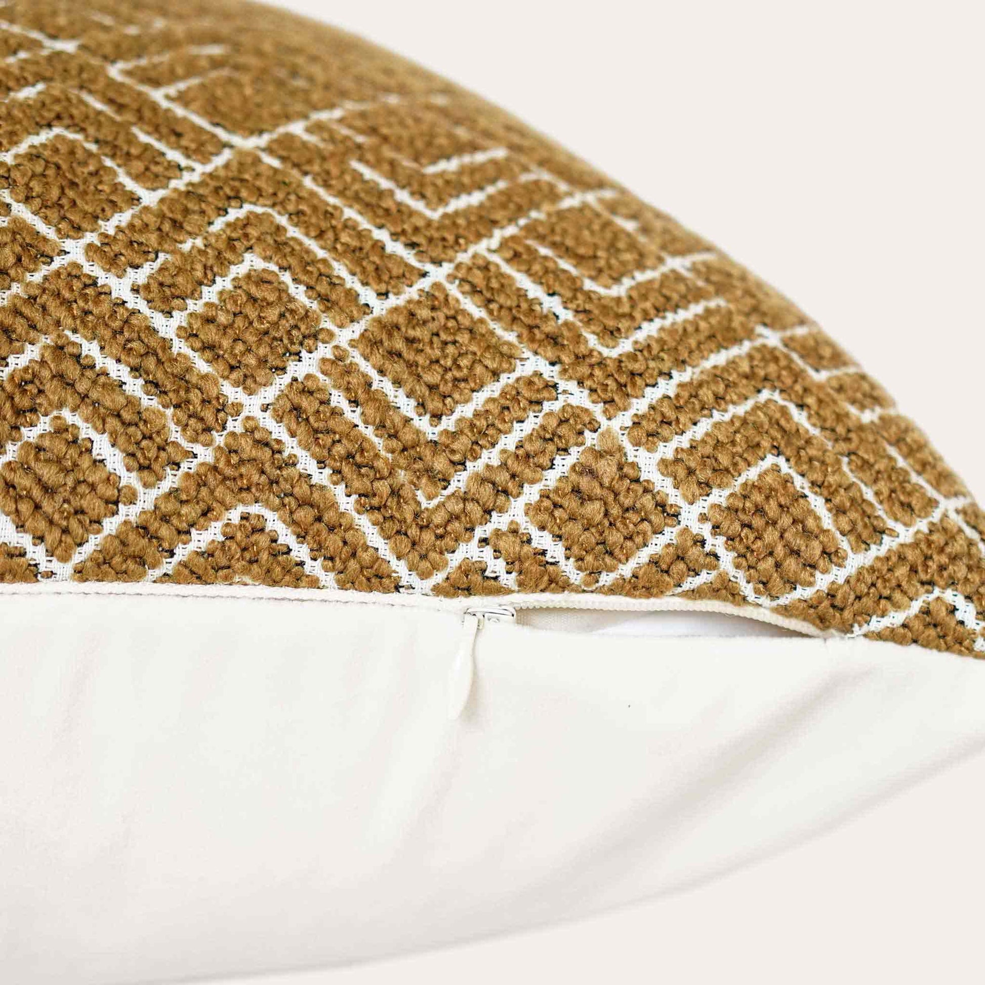 Yellow geometric cut velvet jacquard fabric cushion covers with invisible zipper.