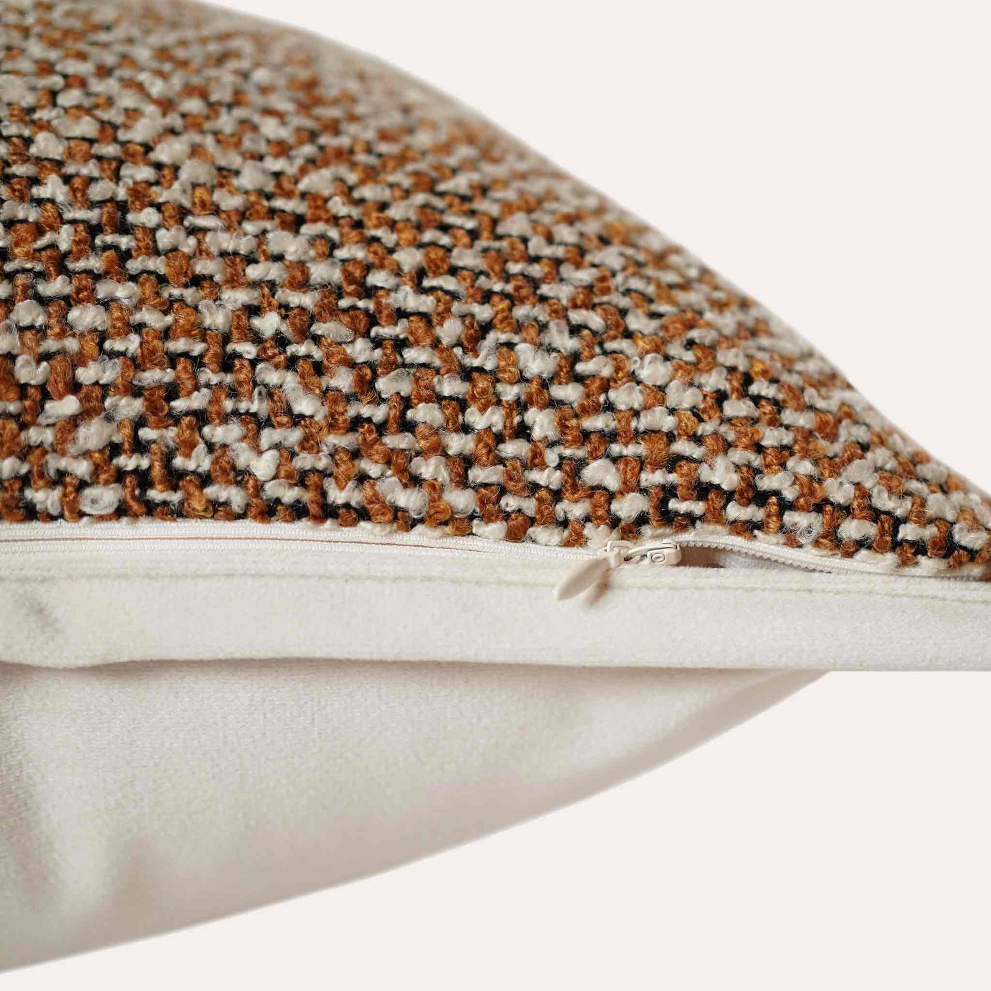 Cozy brown white mixed weave cotton linen decorative cushion cover with invisible zipper.