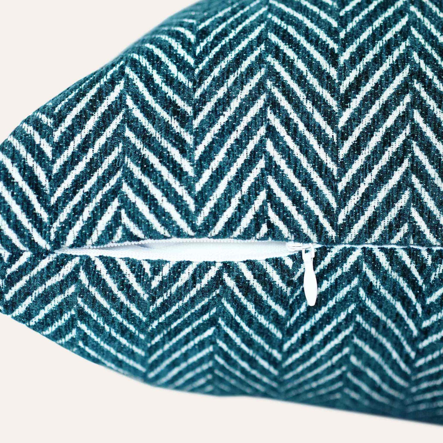Fashion green and white herringbone chenille cushion cover with invisible zipper.