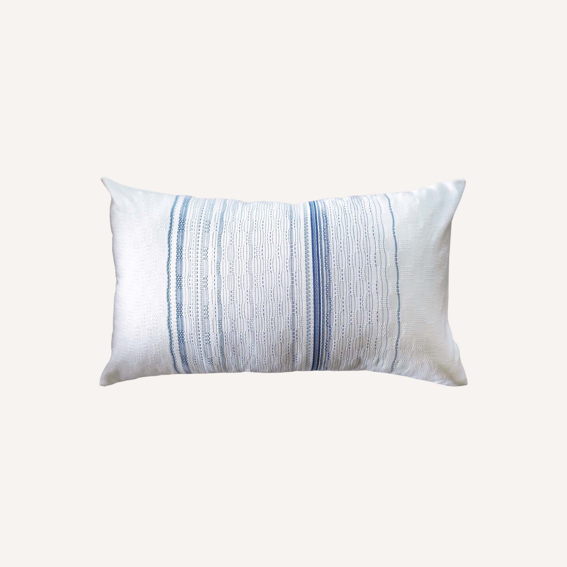 Blue stripe white background lumbar cushion.