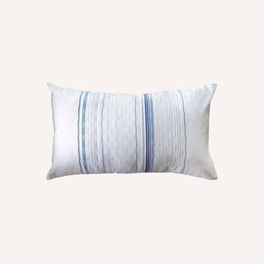 Blue stripe white background lumbar cushion.