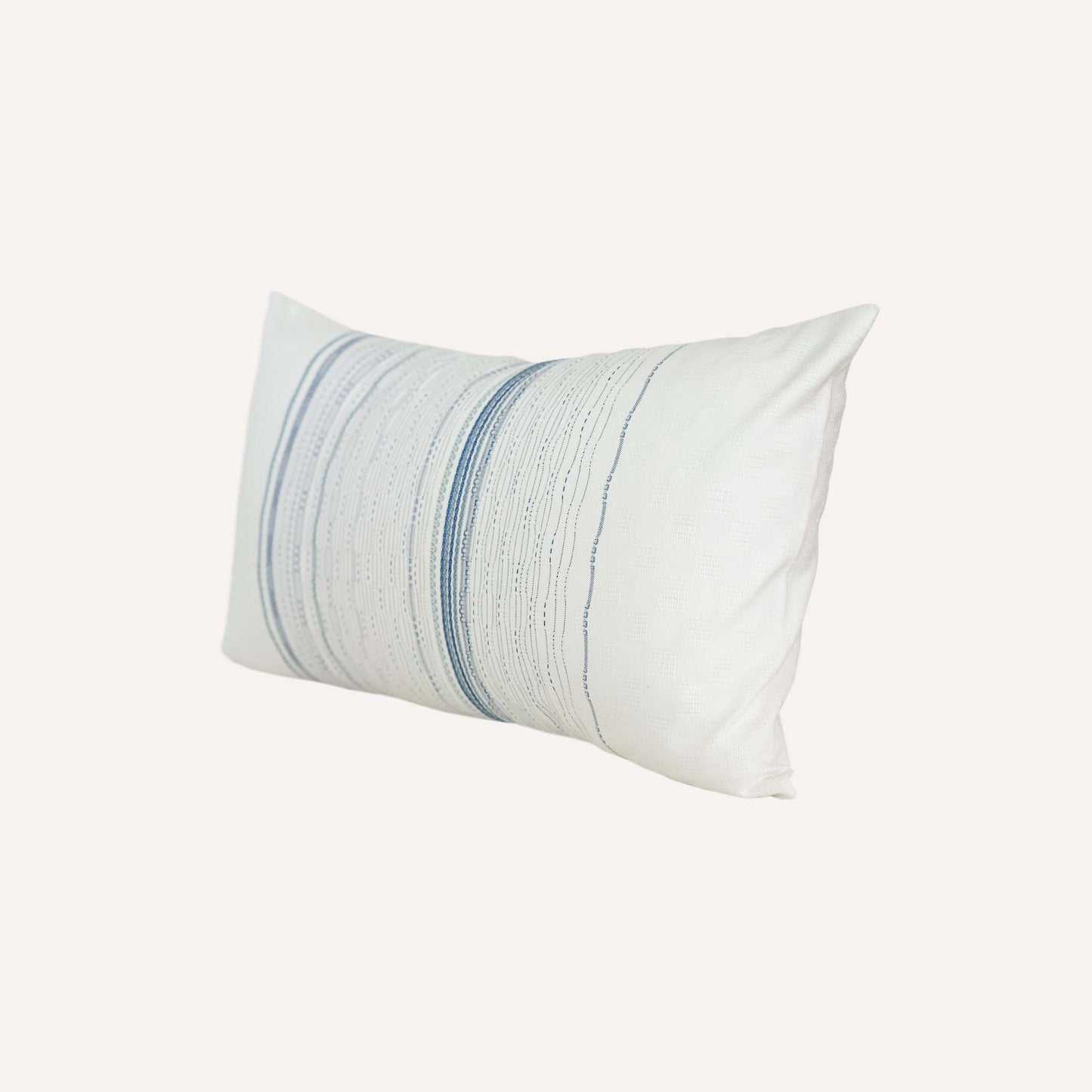 Blue stripe white background lumbar cushion.