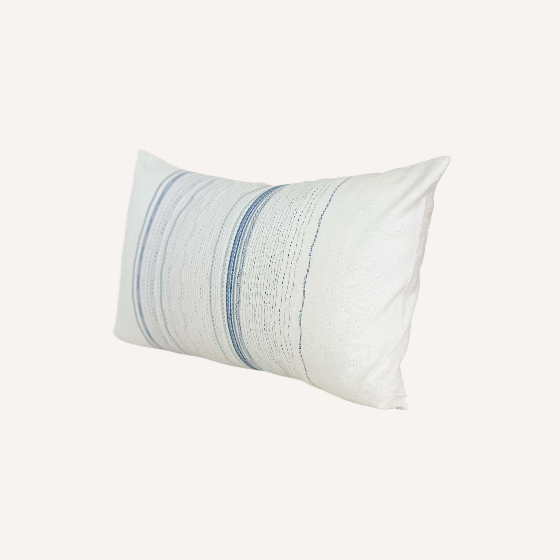 Blue stripe white background lumbar cushion.