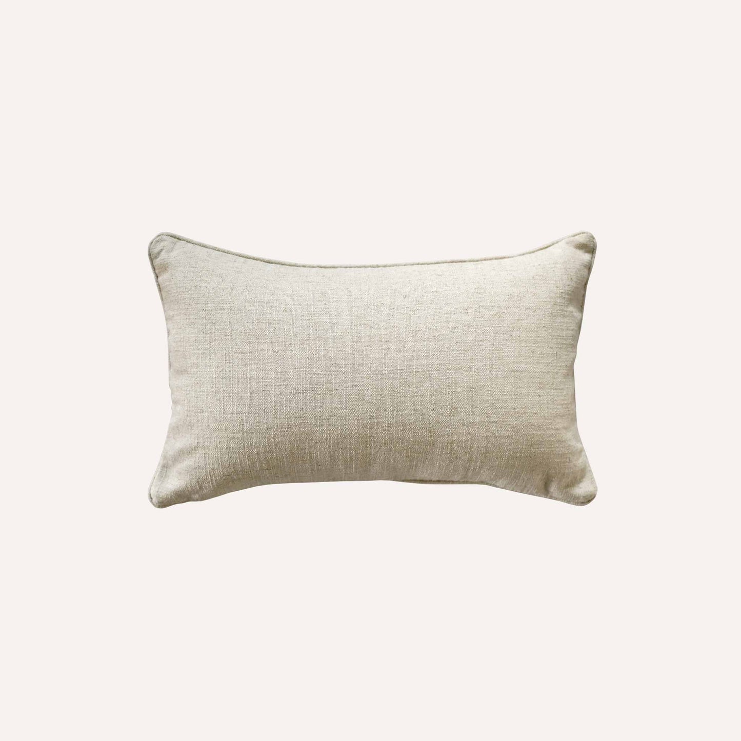 Mother-of-pearl patterned lumbar cushion back, solid linen colour.