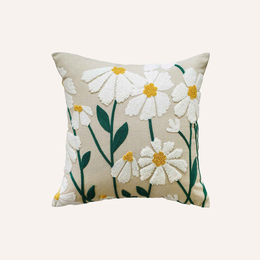Large daisy tufted beige base cushion.