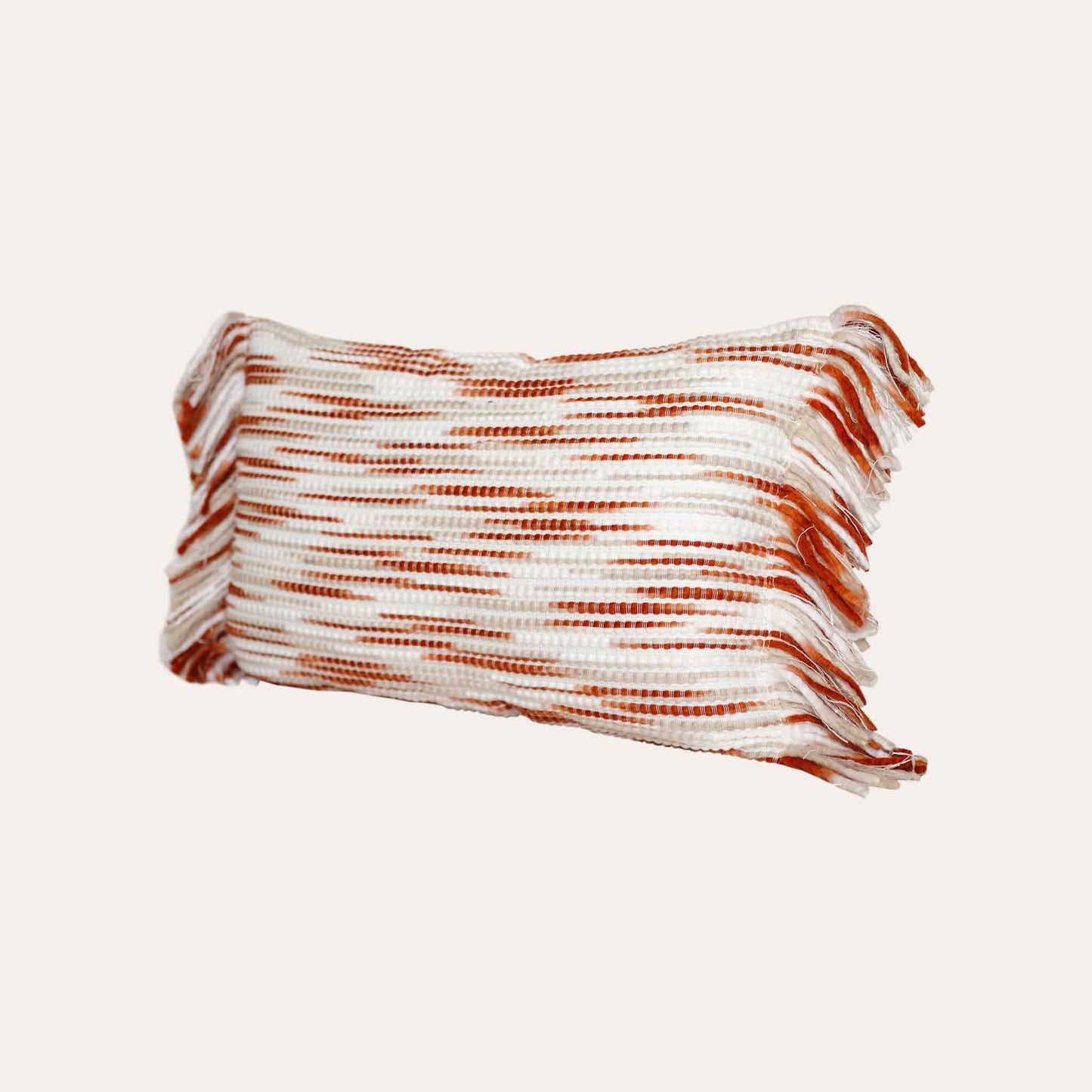 Ivory red mixed color woven fringe cushion cover.