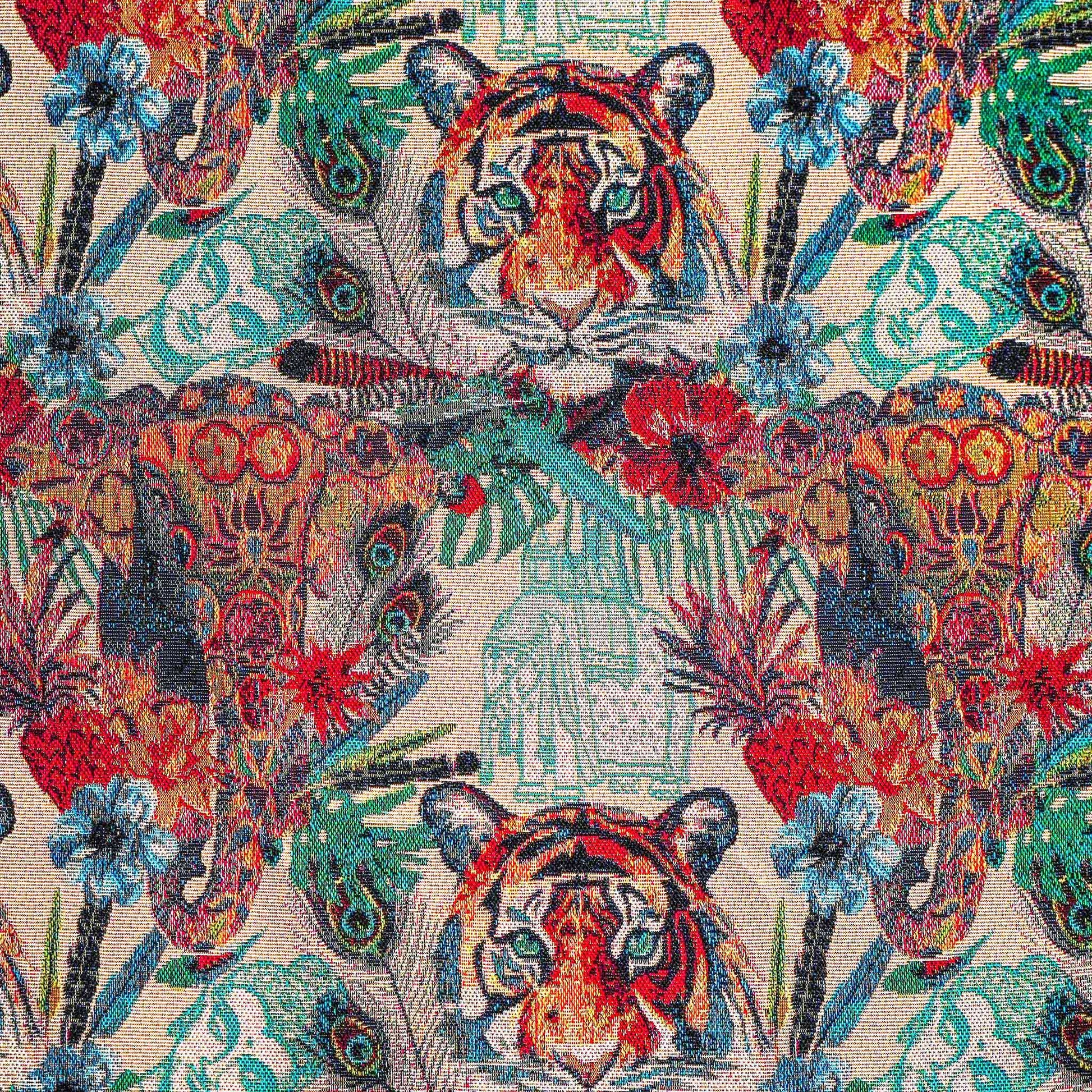 Cushion cover featuring a lively and colorful tiger jacquard design.