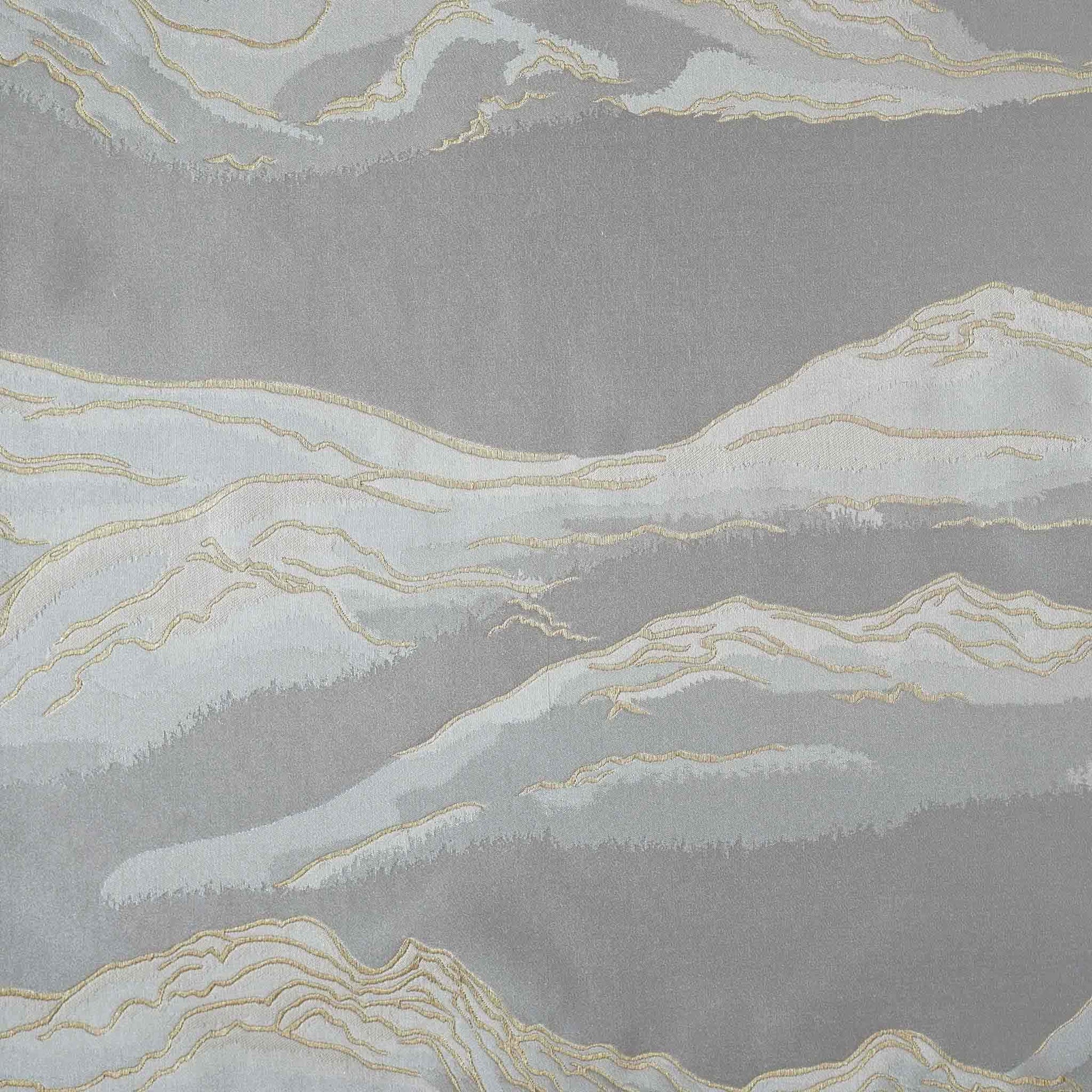 Silver gray gold drawstring mountain cushion cover.