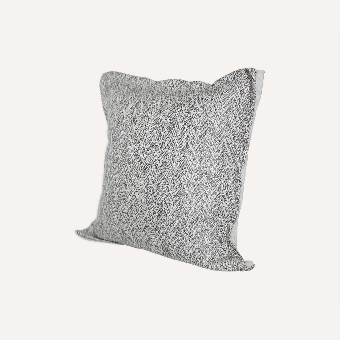 Elegant herringbone linen-cotton broadside cushion cover in a sophisticated off-white design.