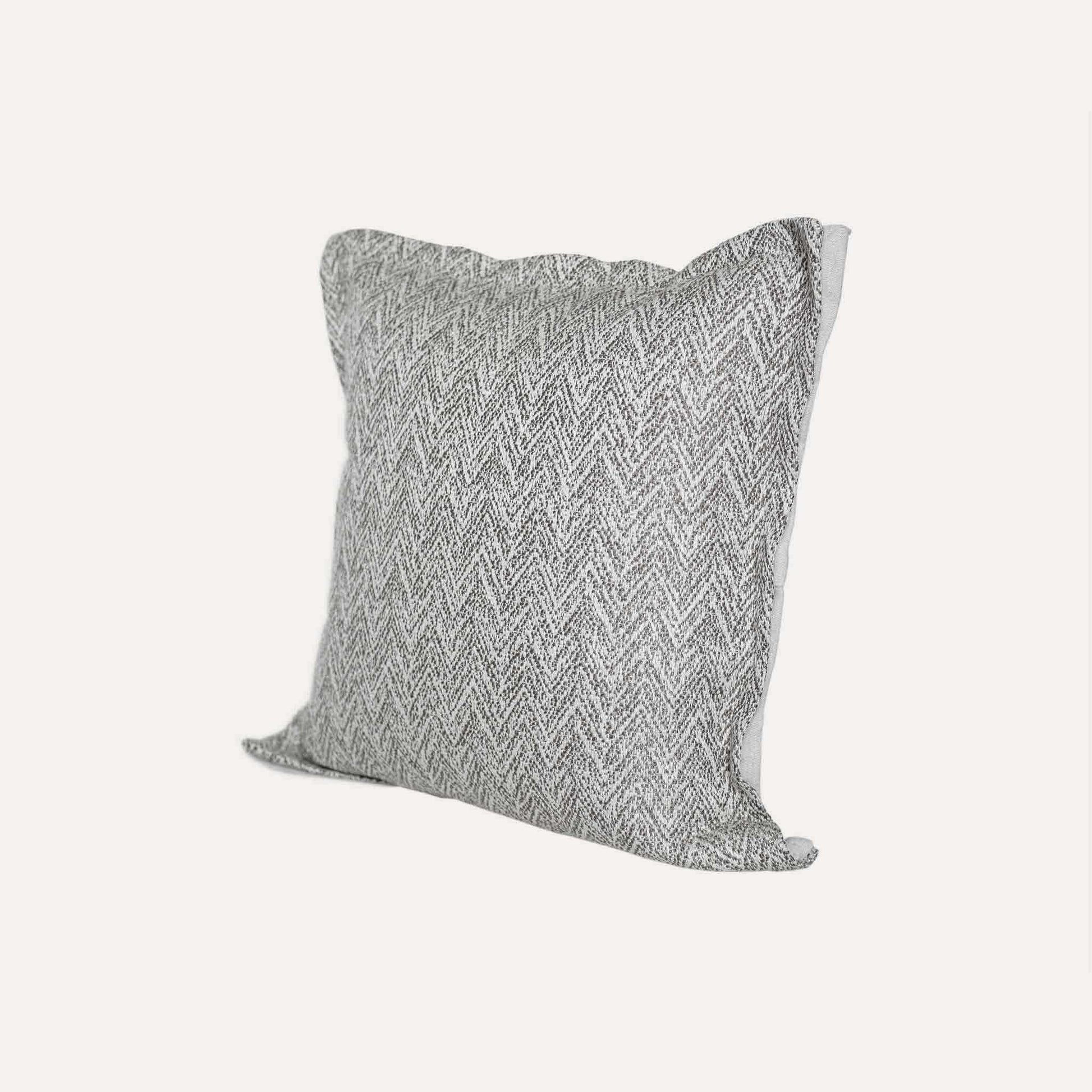 Elegant herringbone linen-cotton broadside cushion cover in a sophisticated off-white design.