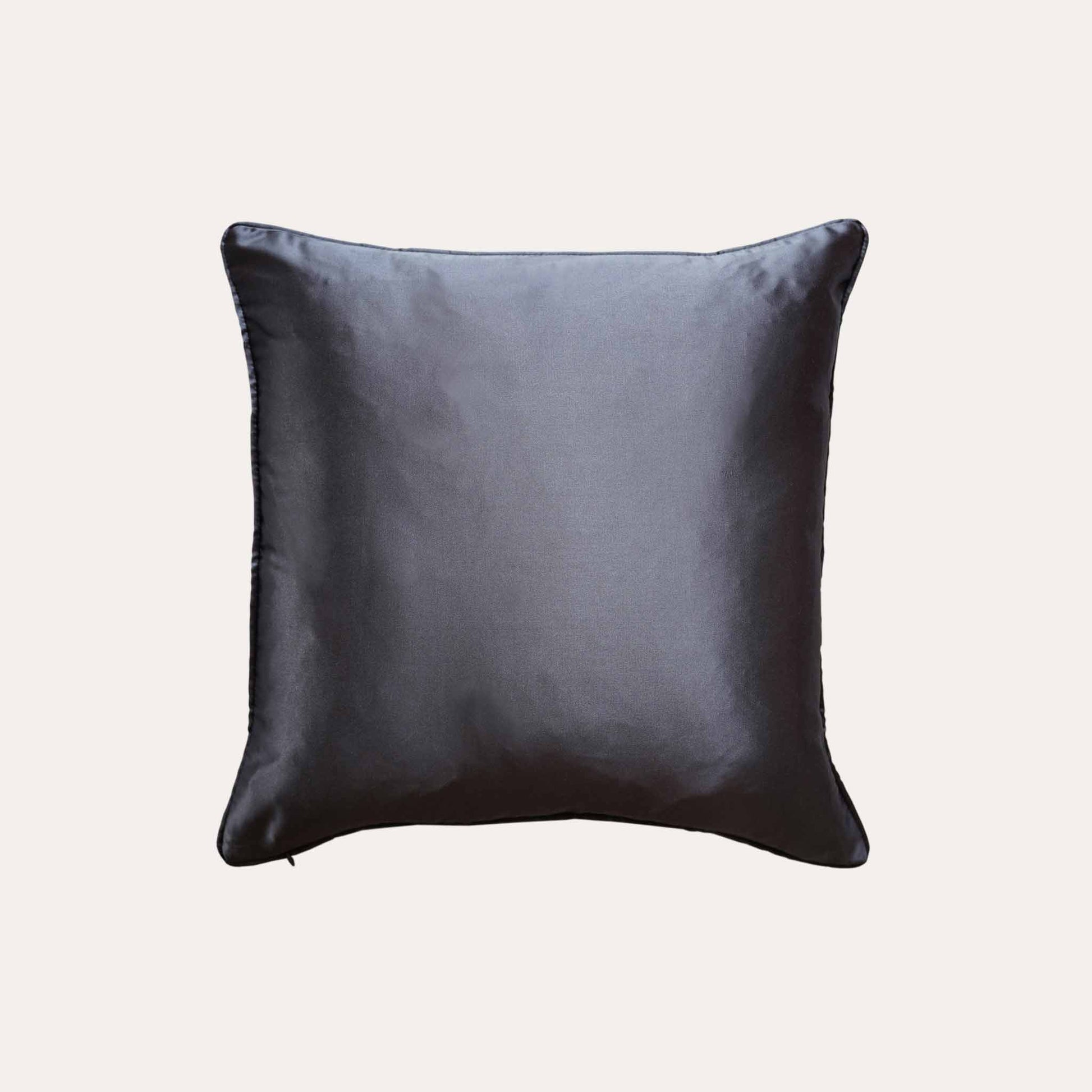 Luxurious blue grey cushion cover with chic striped design with dark blue back.