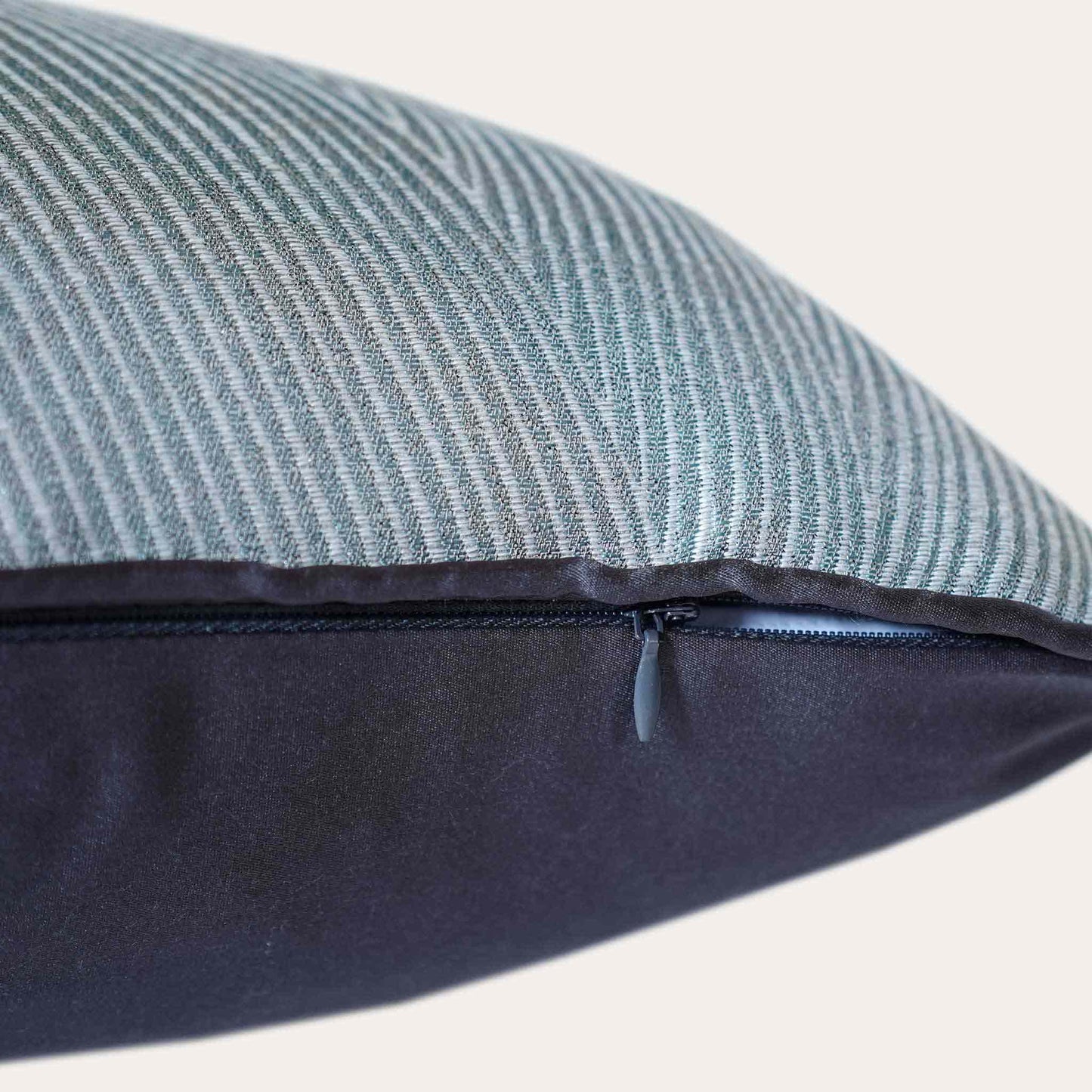 Luxurious blue grey cushion cover with chic striped design with invisible zipper.