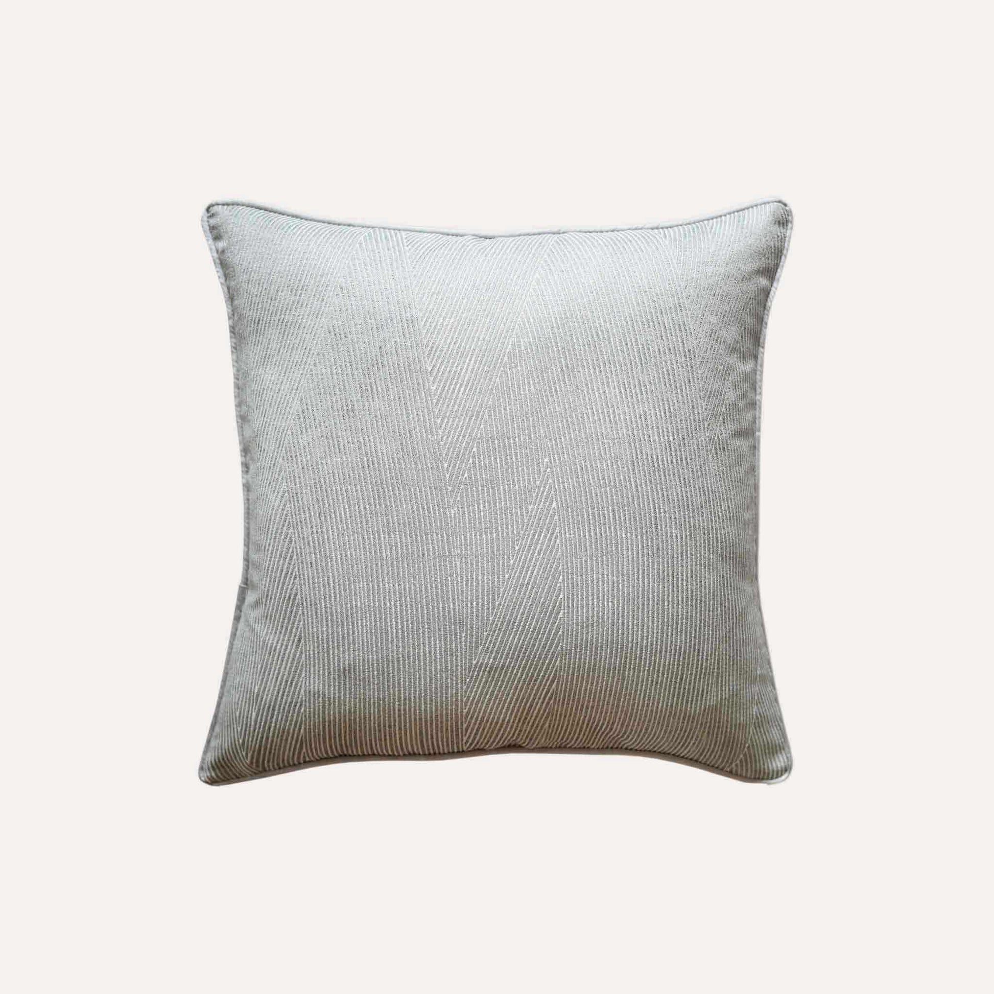 Luxurious silver gray cushion cover with chic striped design.