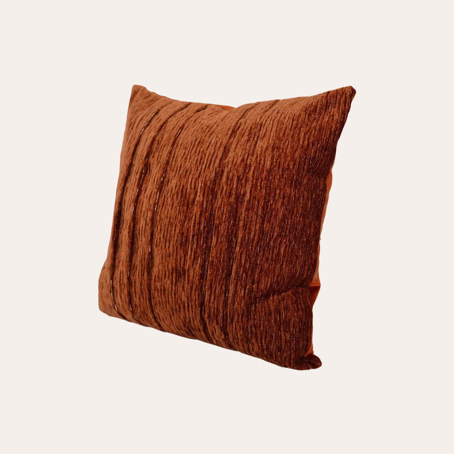 Soft, rust-toned cotton blend fabric features a three-dimensional pleated design.