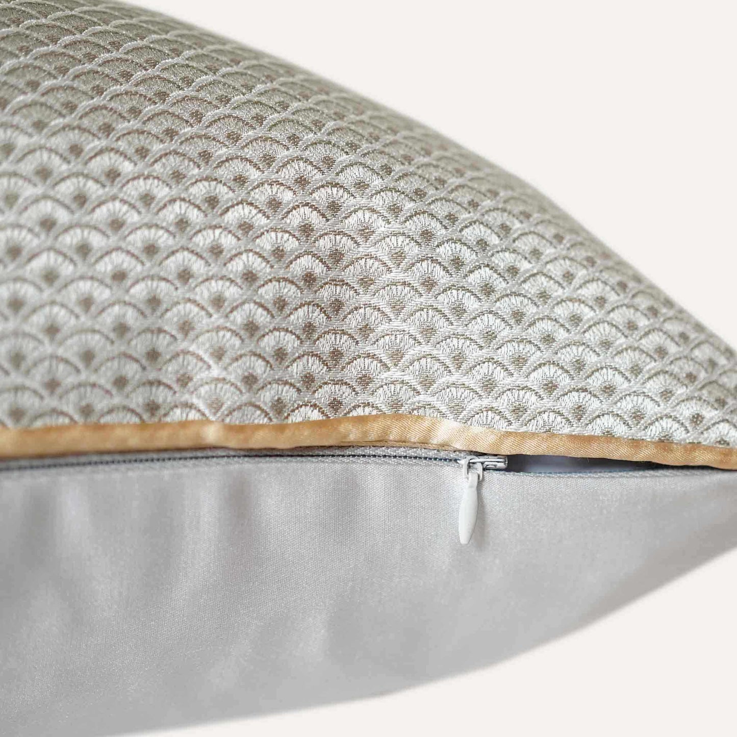 Silver gray fish scale with gold wrap cushion cover with invisible zipper.